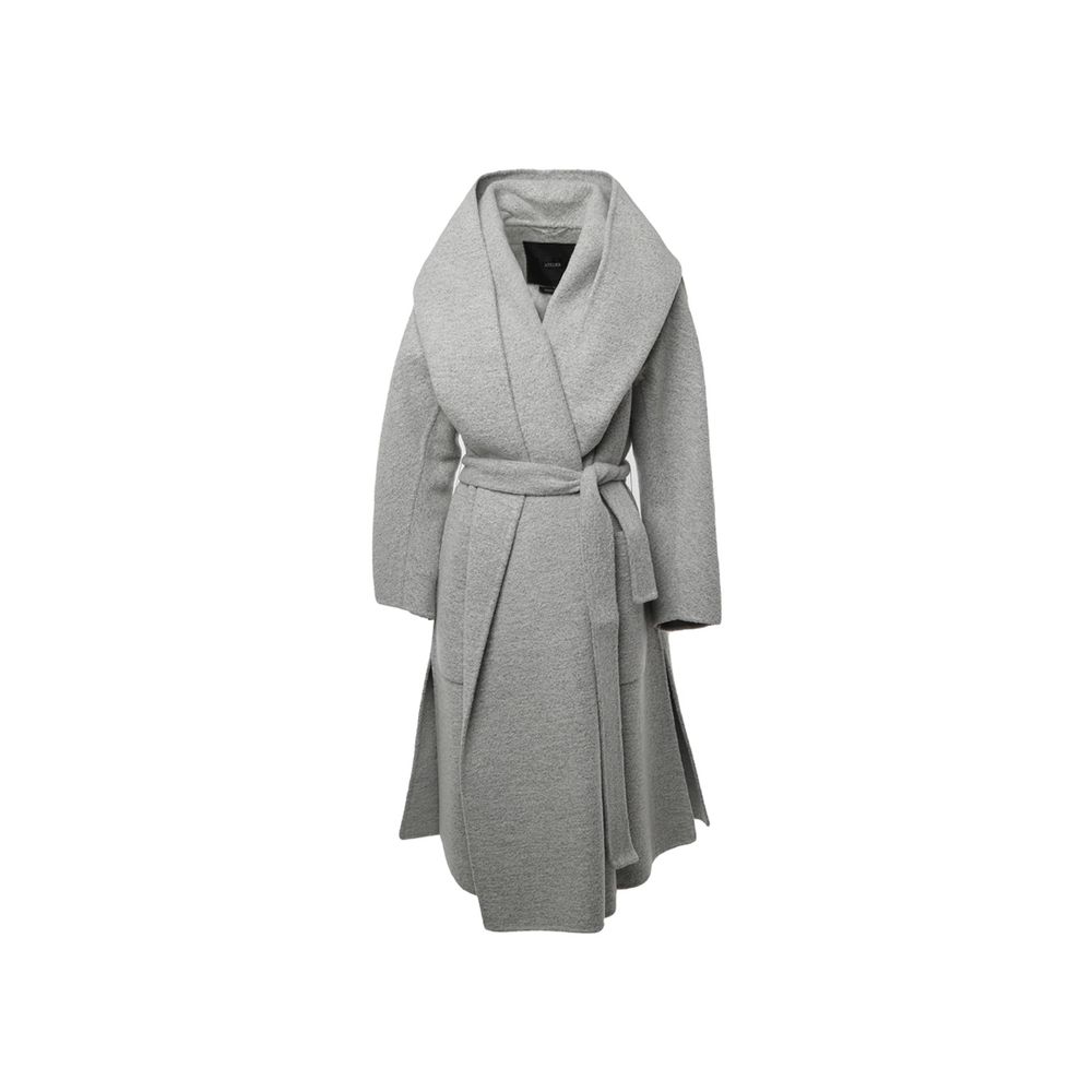 Max Mara Grey Wrap Cashmere Virgin Wool Blend Racer Coat