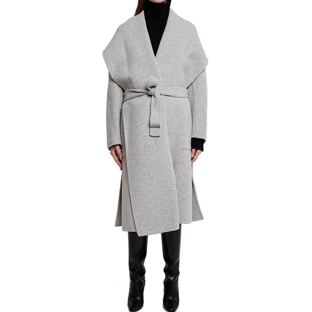 Max Mara Grey Wrap Cashmere Virgin Wool Blend Racer Coat