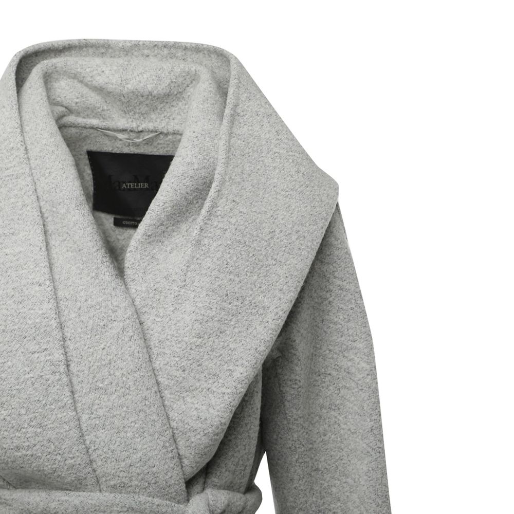 Max Mara Grey Wrap Cashmere Virgin Wool Blend Racer Coat