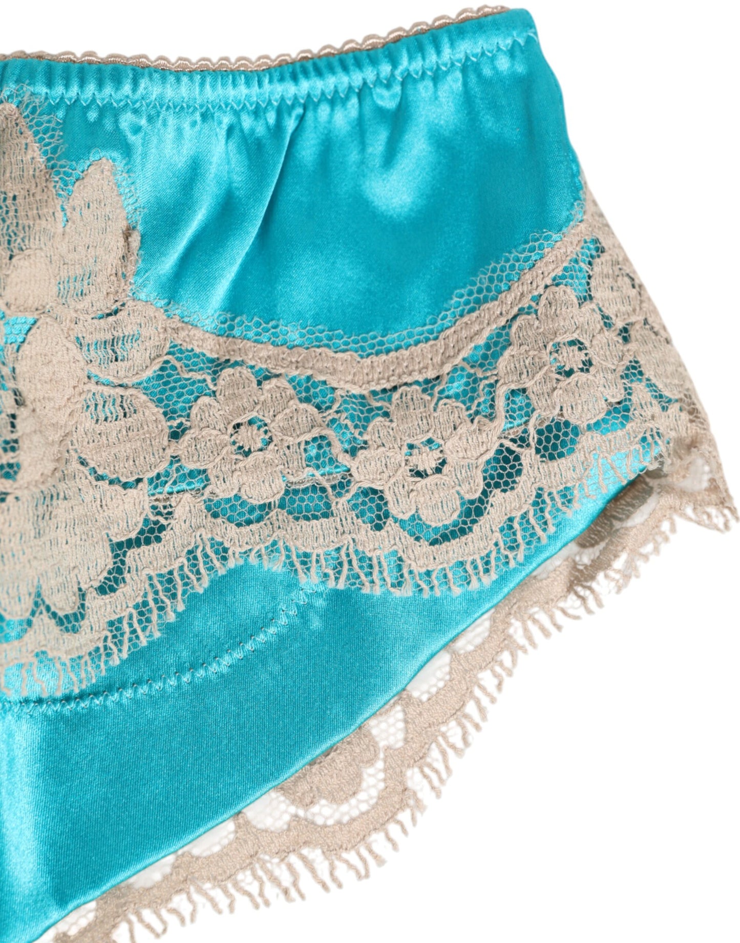 Dolce & Gabbana Blue Silk Satin Lace Trim Slip Underwear
