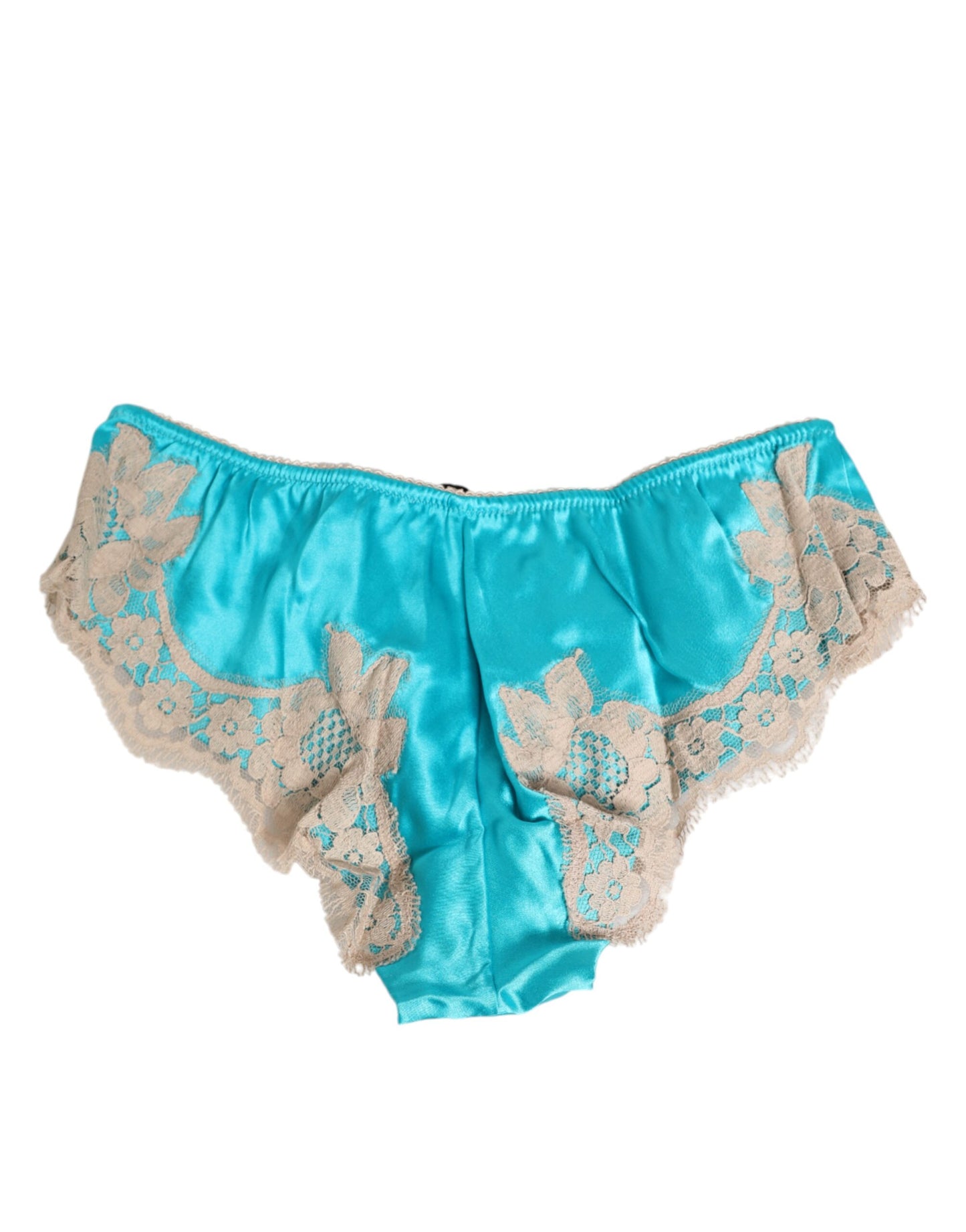 Dolce & Gabbana Blue Silk Satin Lace Trim Slip Underwear
