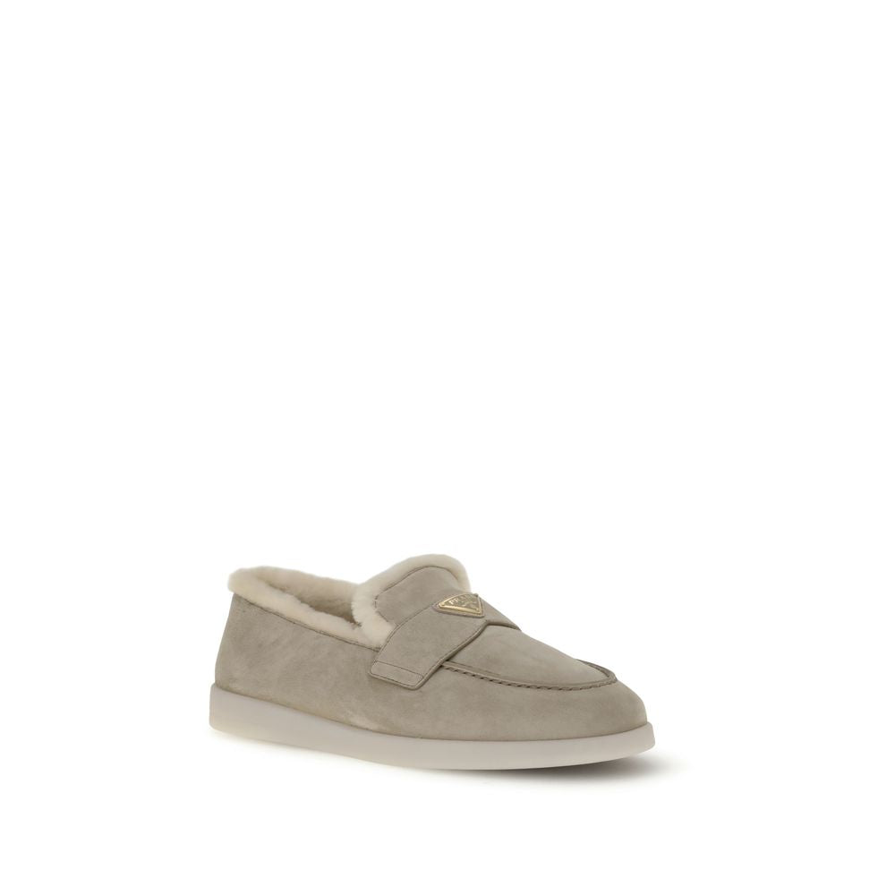 Prada Beige Suede Fur Lined Loafers for Men
