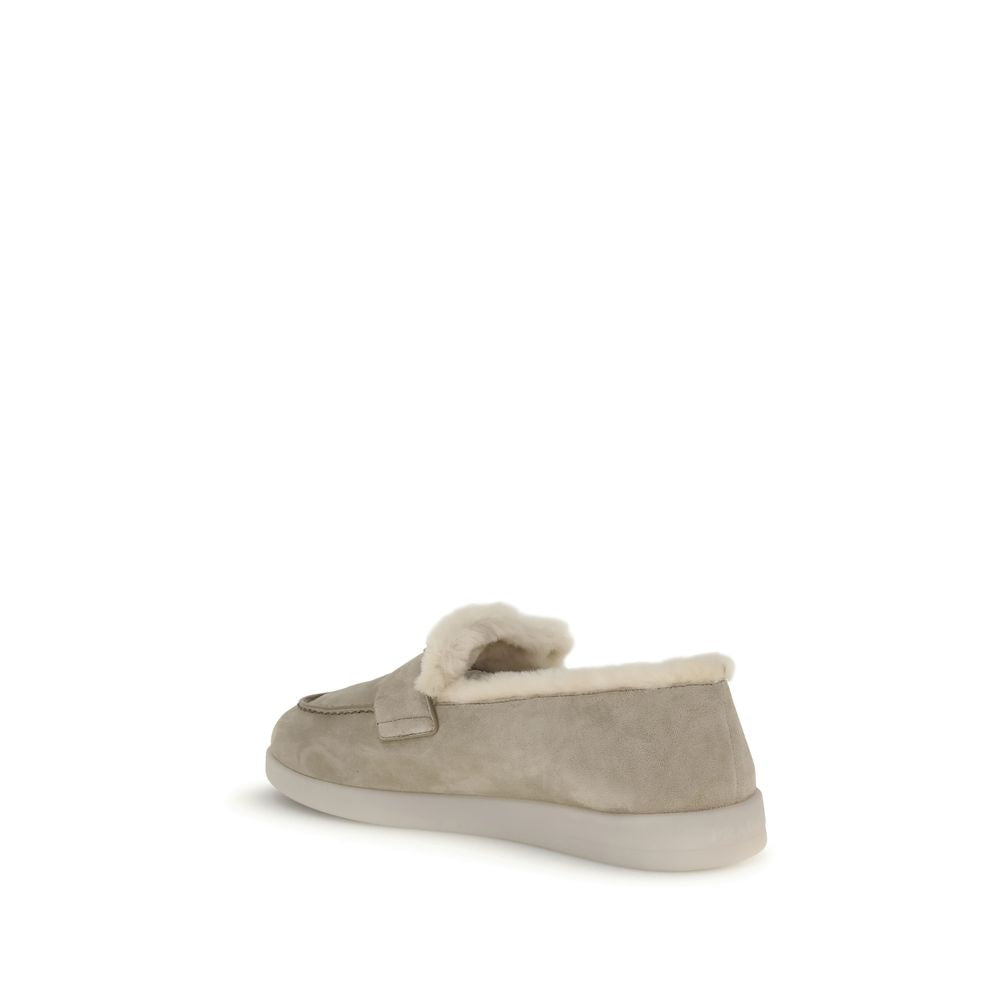 Prada Beige Suede Fur Lined Loafers for Men