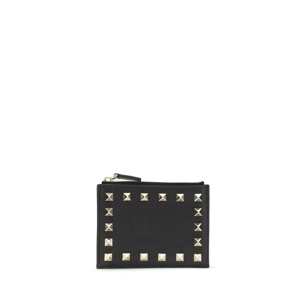Valentino Garavani Rockstud Card Holder in Garnet Calf Leather