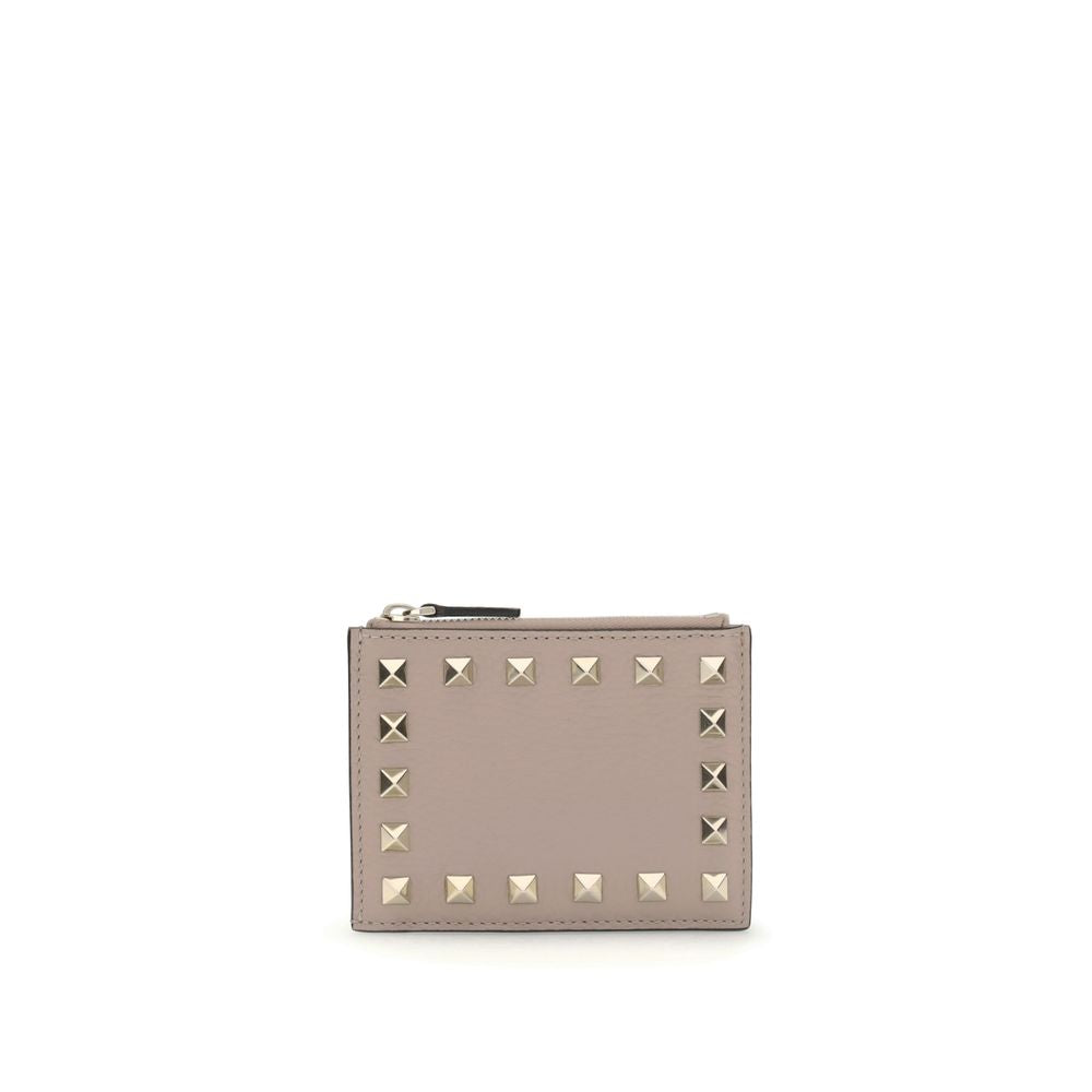 Valentino Garavani Rockstud Card Holder in Garnet Calf Leather