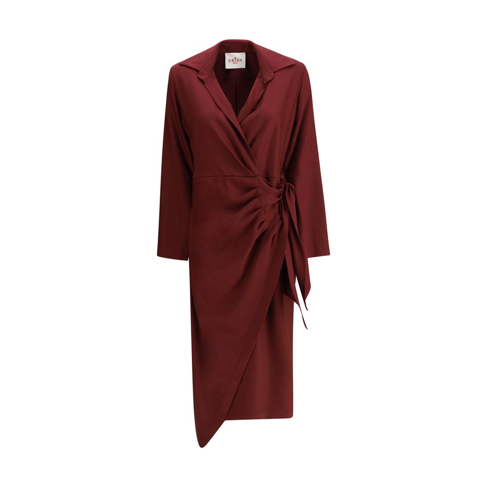 Crida Milano Bordeaux Como Wrap Dress in Crêpe de Chine