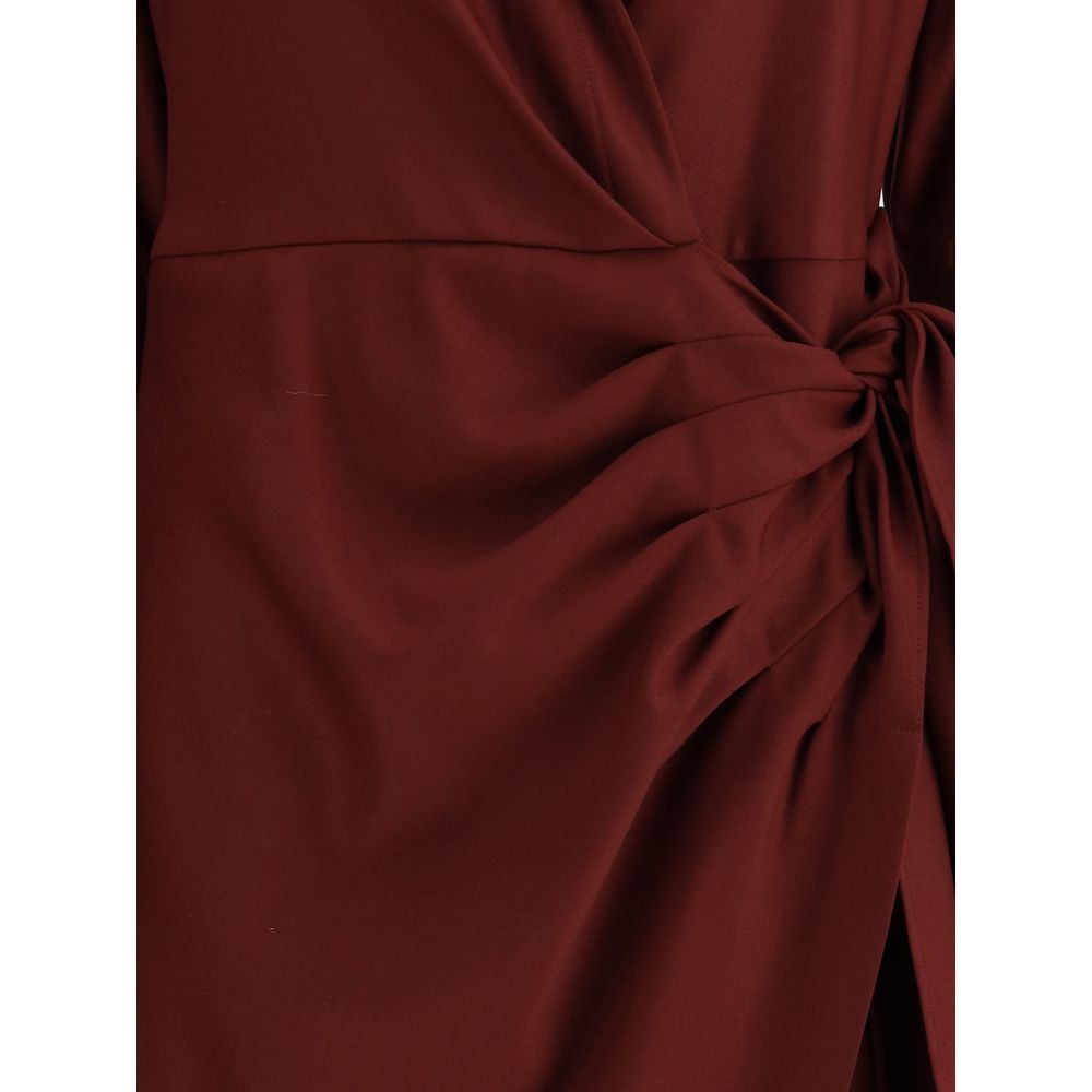 Crida Milano Bordeaux Como Wrap Dress in Crêpe de Chine