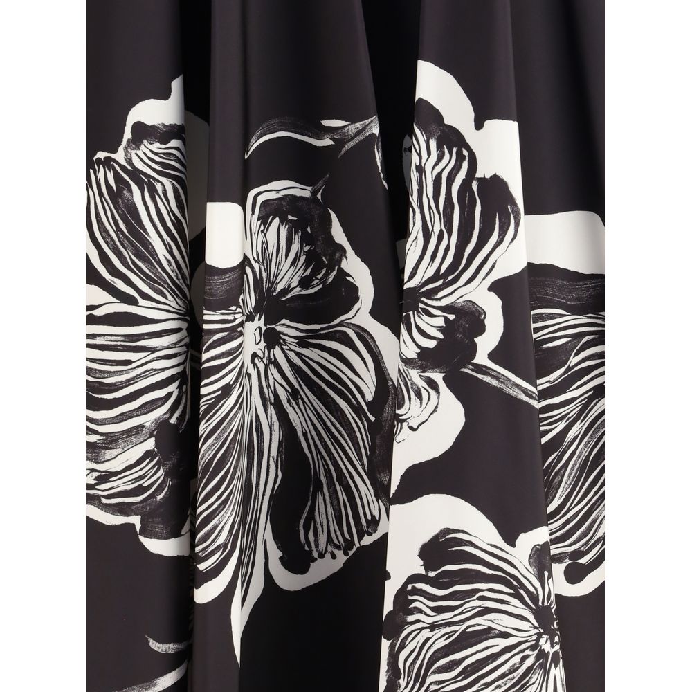Sara Roka Black & White Midi Skirt with Floral Print