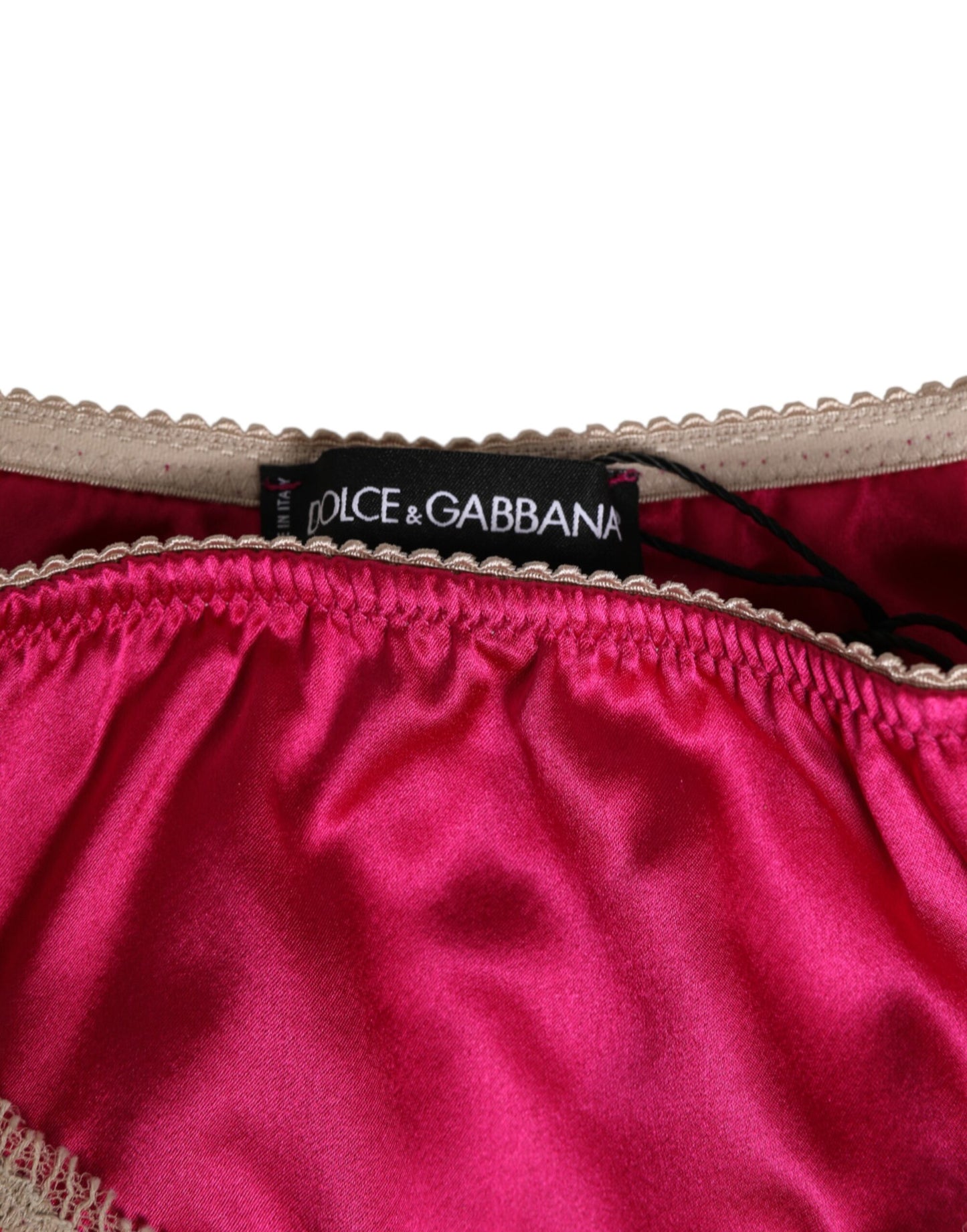 Dolce & Gabbana Pink Silk Satin Lace Trim Slip Underwear