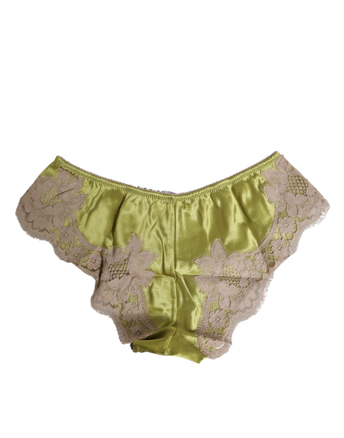 Dolce & Gabbana Green Silk Satin Lace Trim Slip Underwear