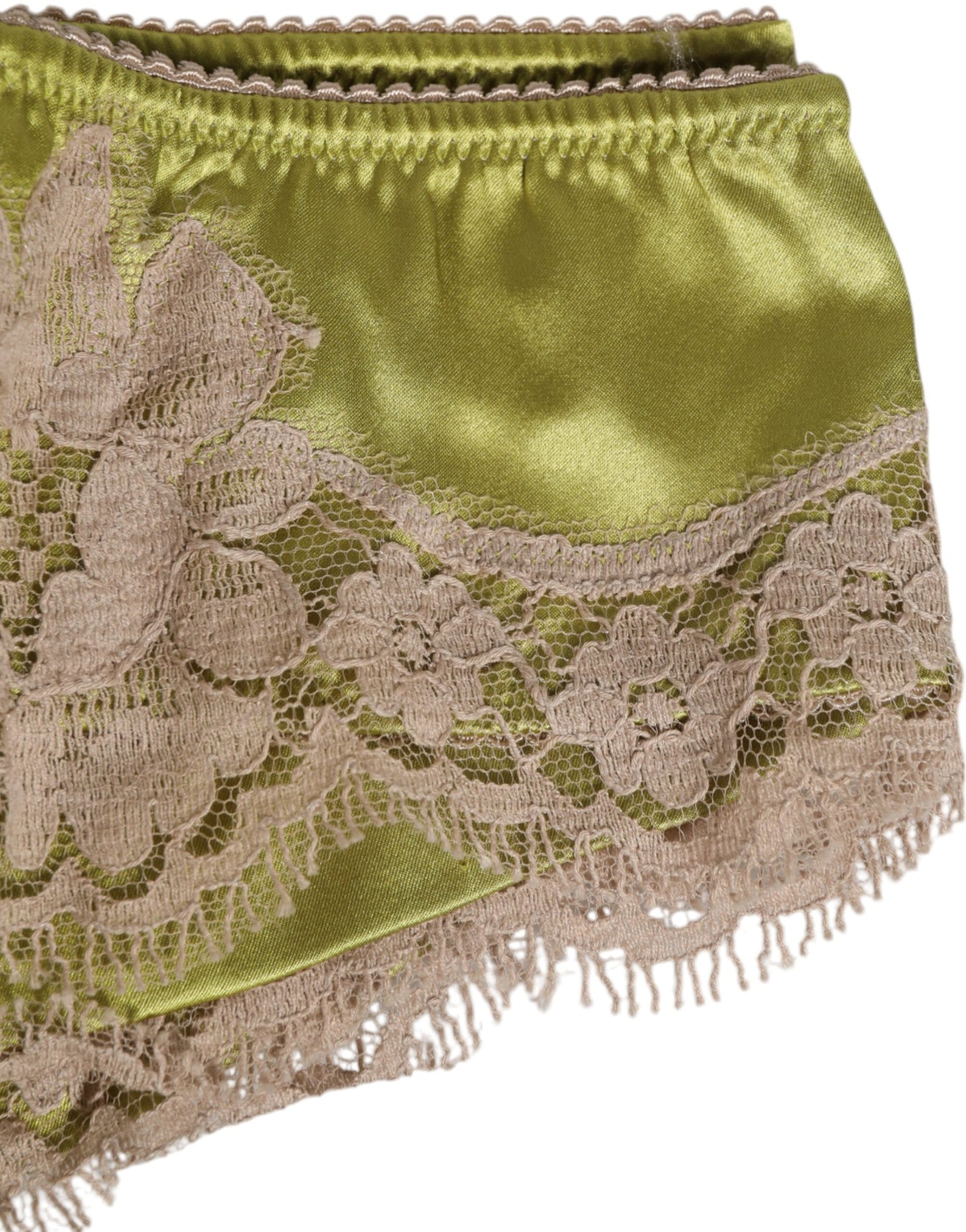 Dolce & Gabbana Green Silk Satin Lace Trim Slip Underwear