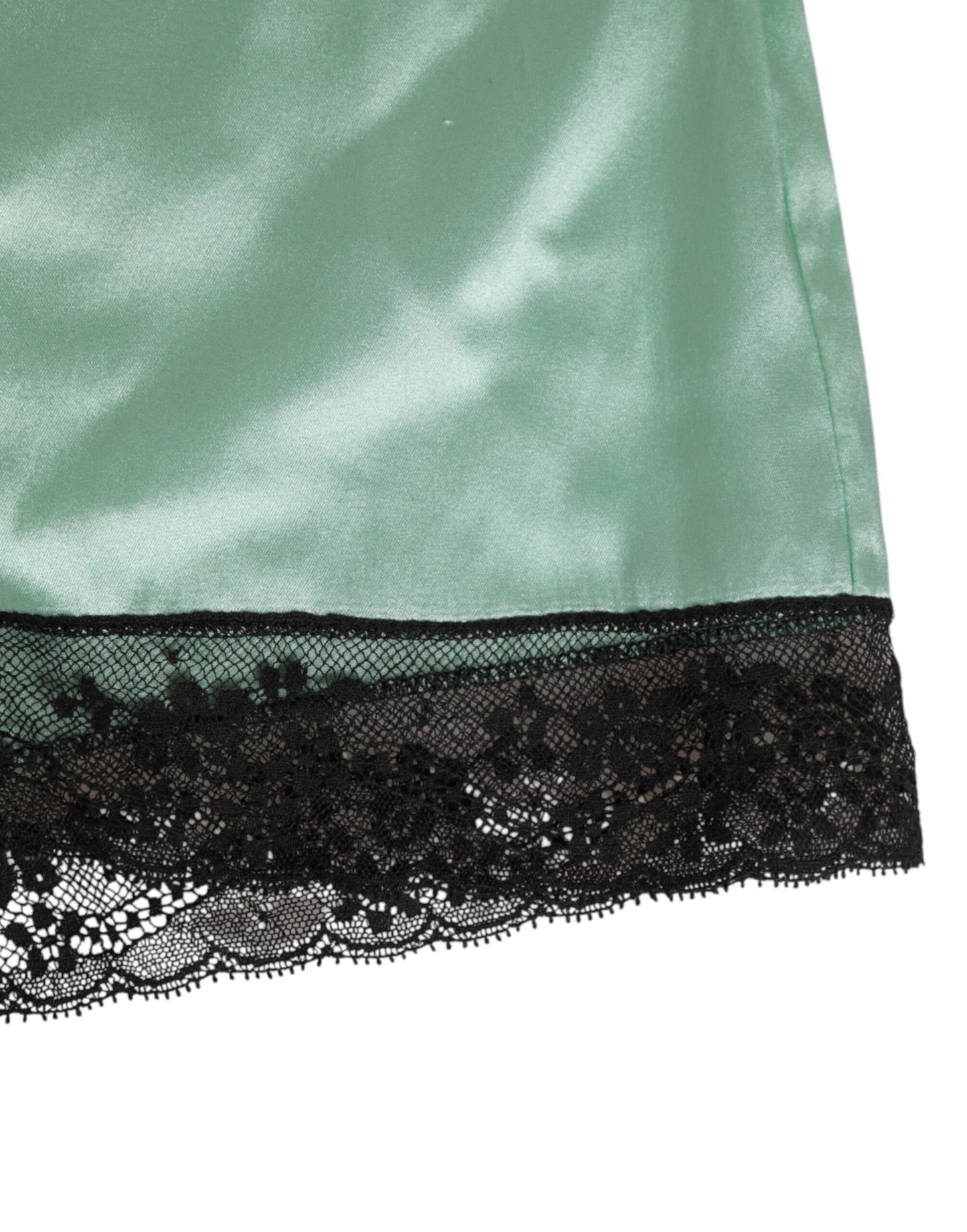 Dolce & Gabbana Water Green Satin Black Lace Trim Shorts