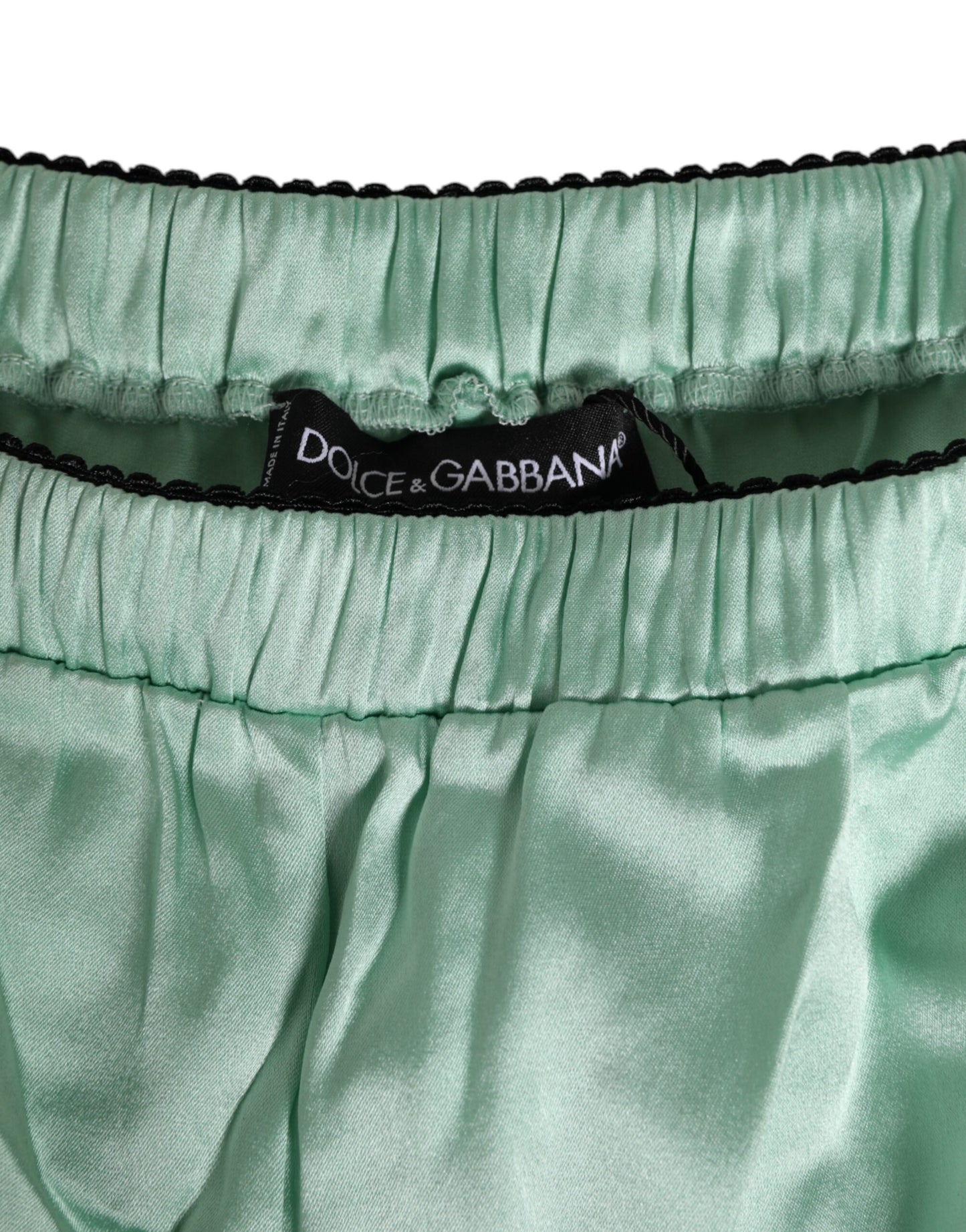 Dolce & Gabbana Water Green Satin Black Lace Trim Shorts