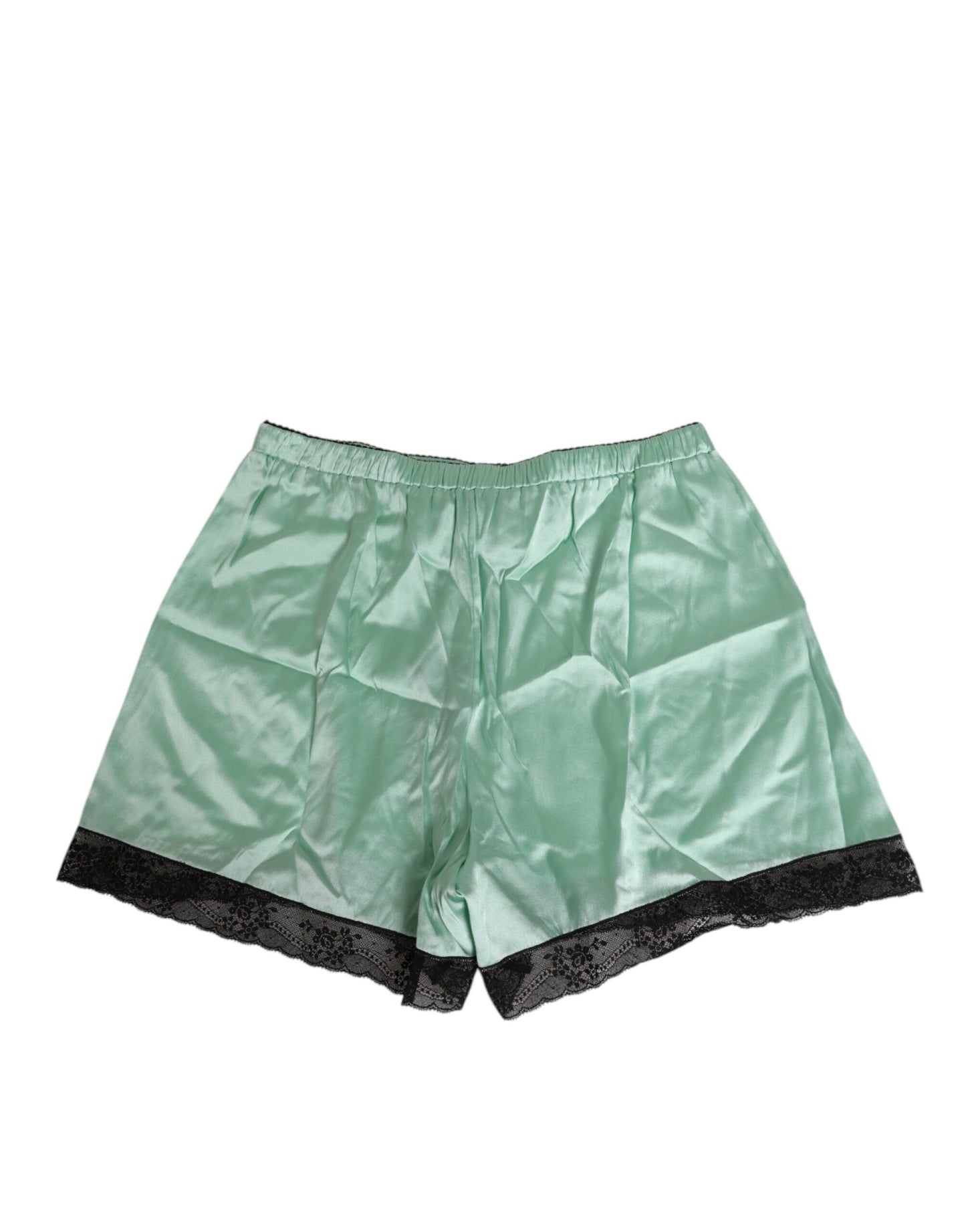 Dolce & Gabbana Water Green Satin Black Lace Trim Shorts