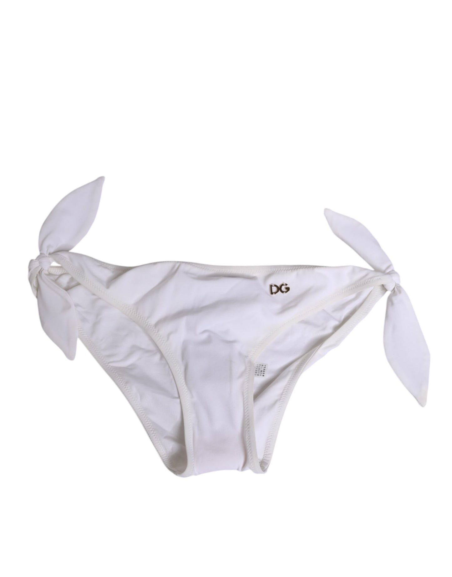 Dolce & Gabbana White Side Tie Logo Bikini Bottom
