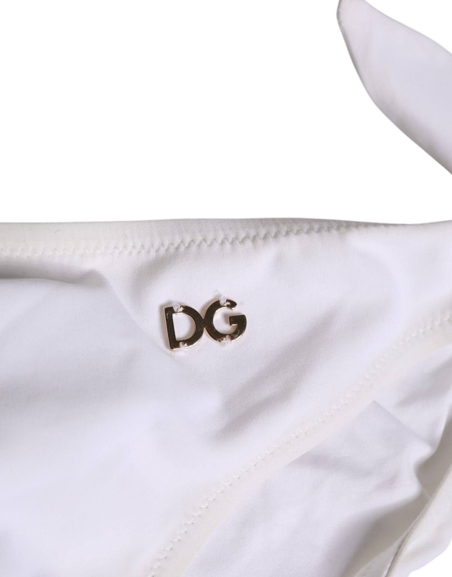 Dolce & Gabbana White Side Tie Logo Bikini Bottom