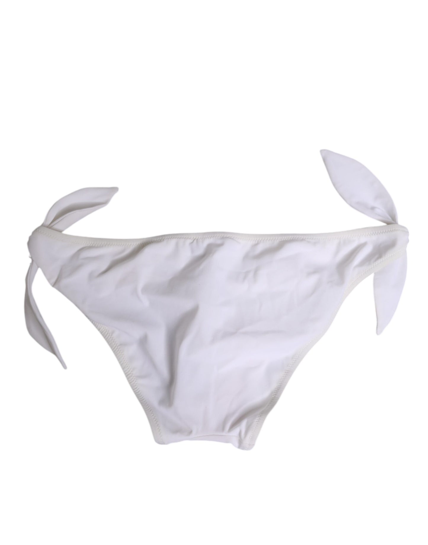 Dolce & Gabbana White Side Tie Logo Bikini Bottom