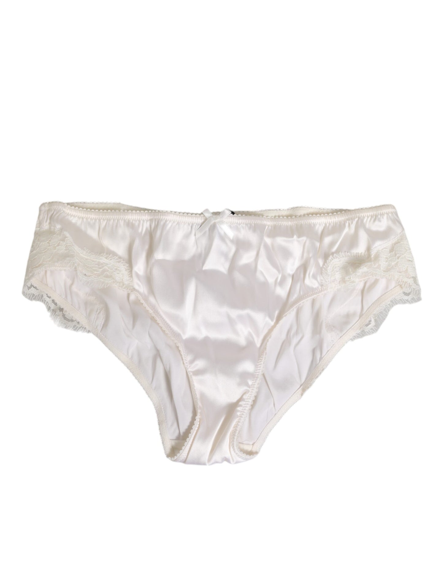 Dolce & Gabbana Ivory White Silk Satin Lace Trim Panty
