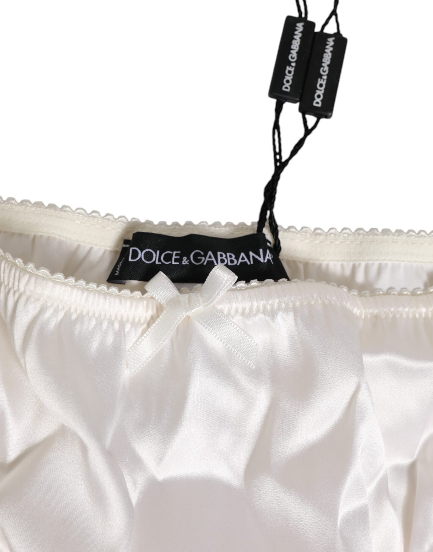Dolce & Gabbana Ivory White Silk Satin Lace Trim Panty