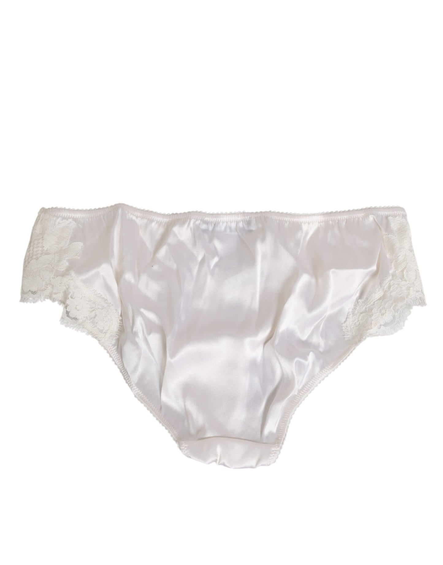 Dolce & Gabbana Ivory White Silk Satin Lace Trim Panty