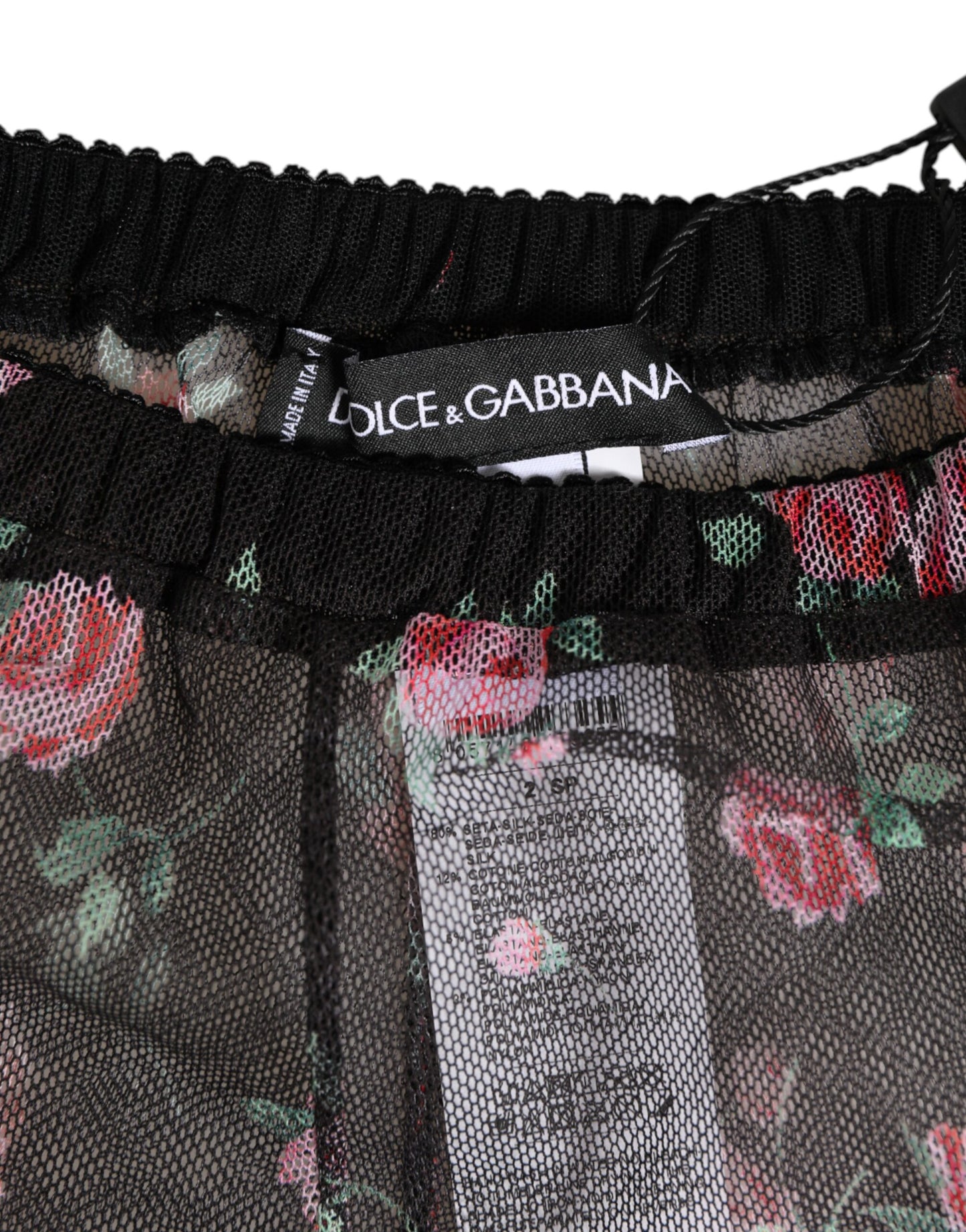 Dolce & Gabbana Black Pink Floral Lace Mesh Lingerie Underwear