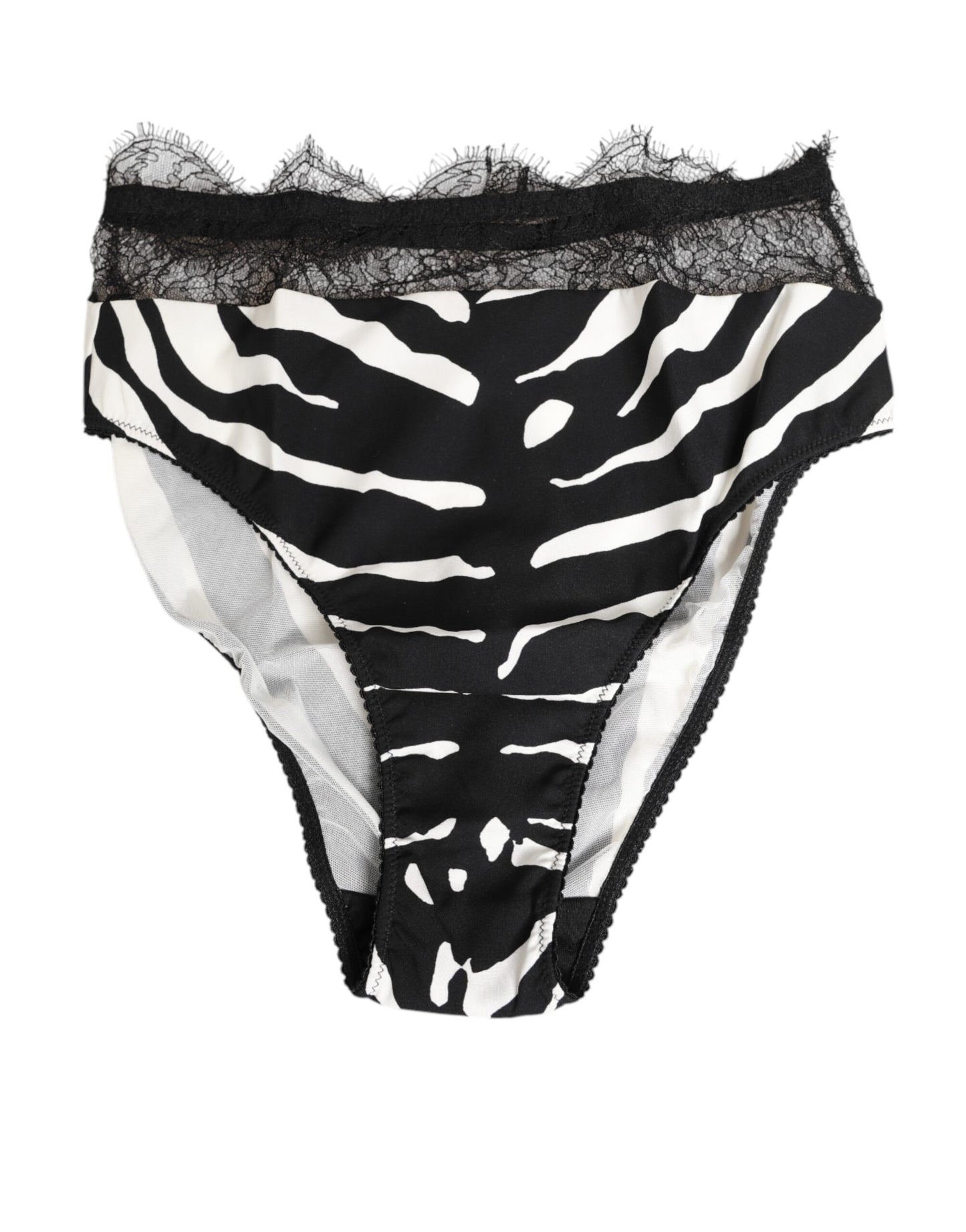 Dolce & Gabbana Black White Zebra Print Lace Trim High-Waist Briefs