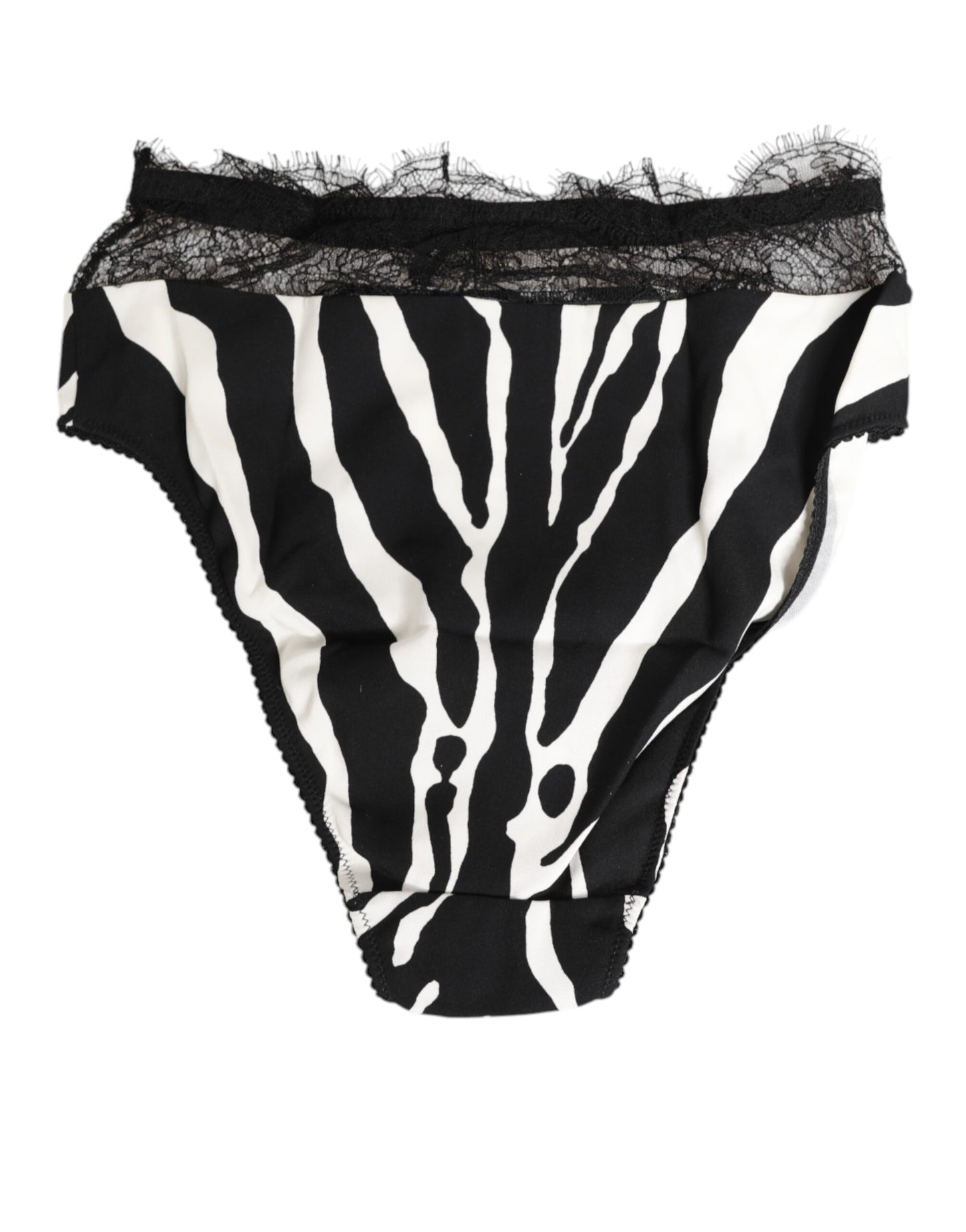 Dolce & Gabbana Black White Zebra Print Lace Trim High-Waist Briefs