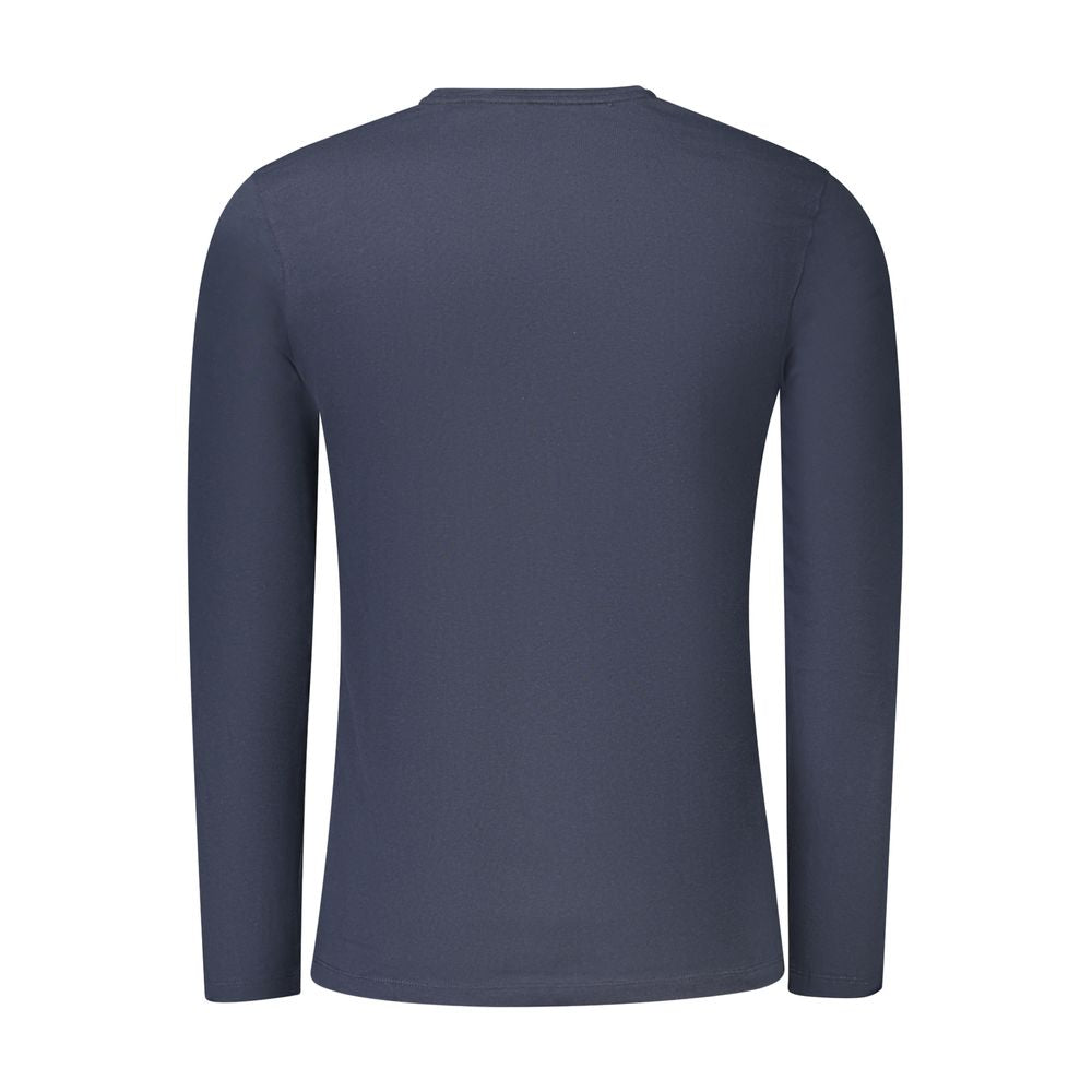 Hugo Boss Blue Cotton T-Shirt - Long-Sleeved Crew Neck with Embroidery