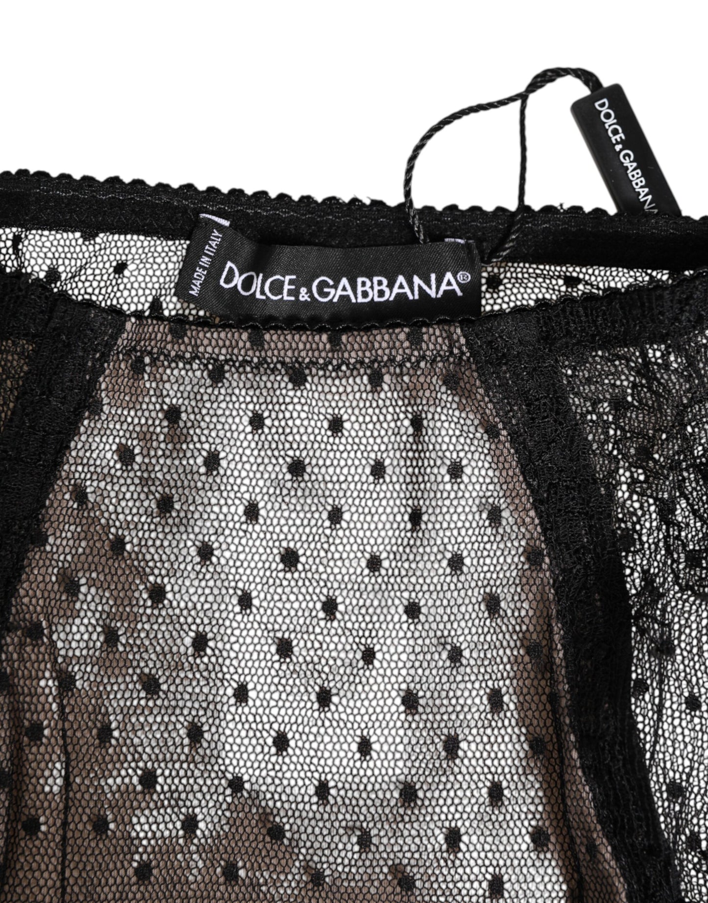Dolce & Gabbana Black Sheer Polka Dot Lace High Waist Briefs