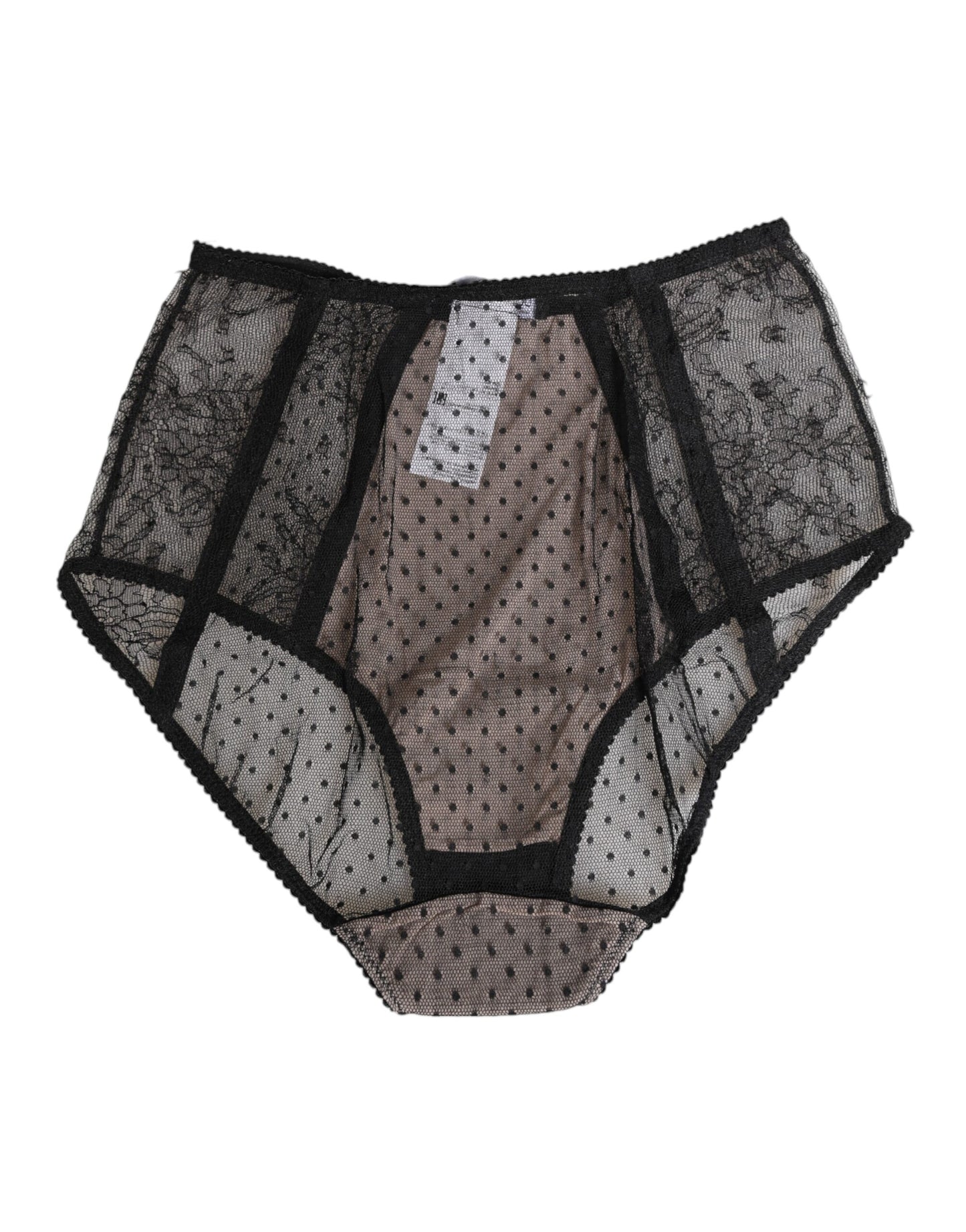 Dolce & Gabbana Black Sheer Polka Dot Lace High Waist Briefs