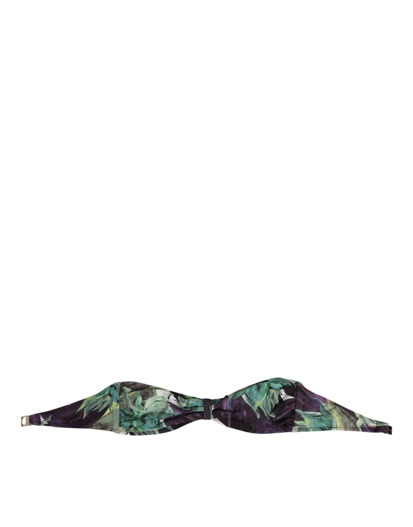 Dolce & Gabbana Purple Green Leaf Print Bandeau Swimwear Top