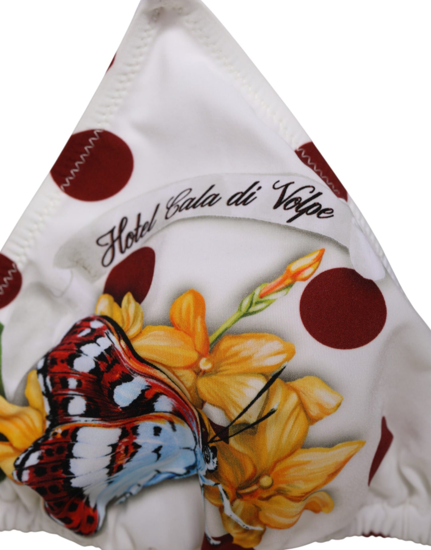 Dolce & Gabbana White Red Polka Dot Floral Print Triangle Bikini Top