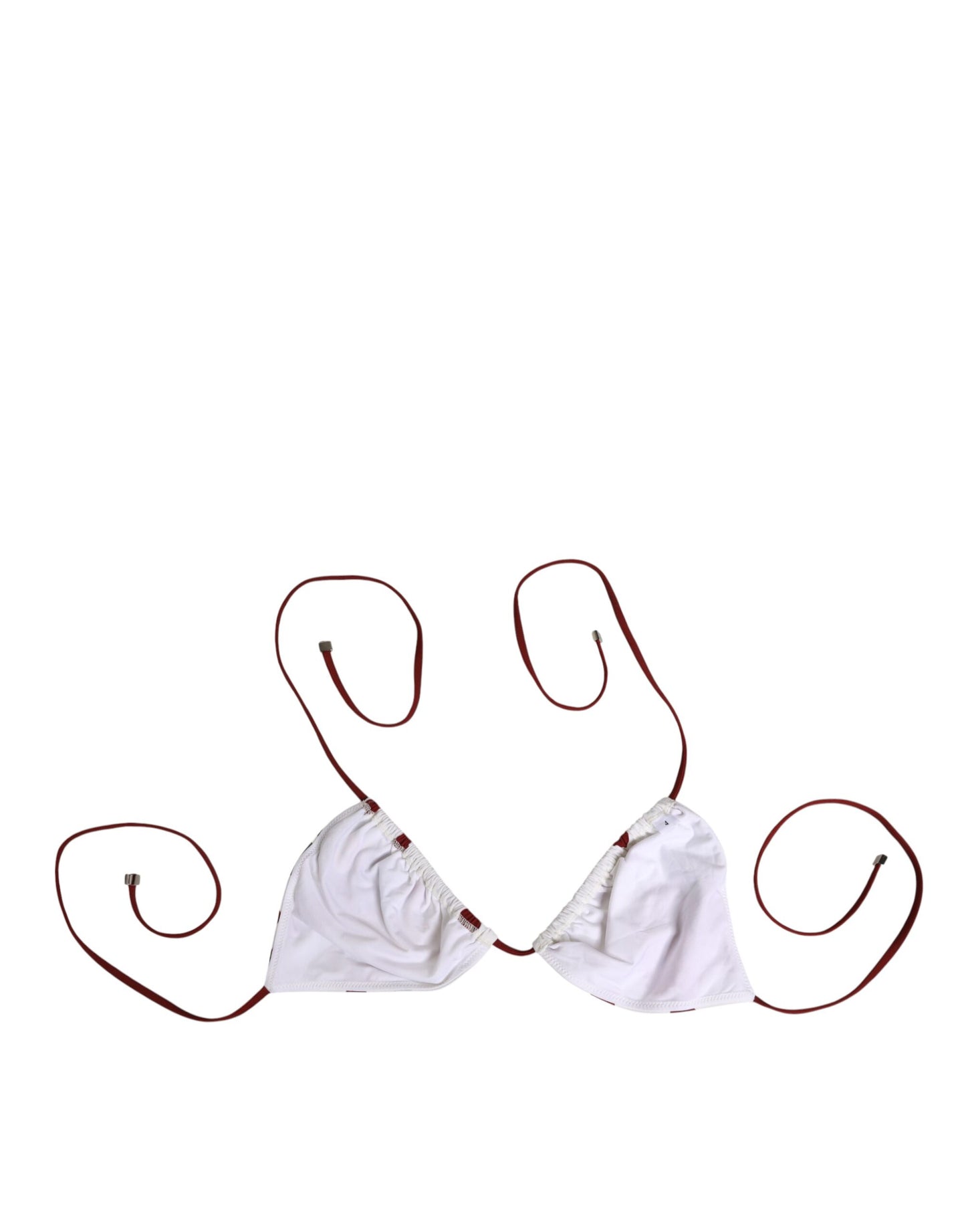 Dolce & Gabbana White Red Polka Dot Floral Print Triangle Bikini Top