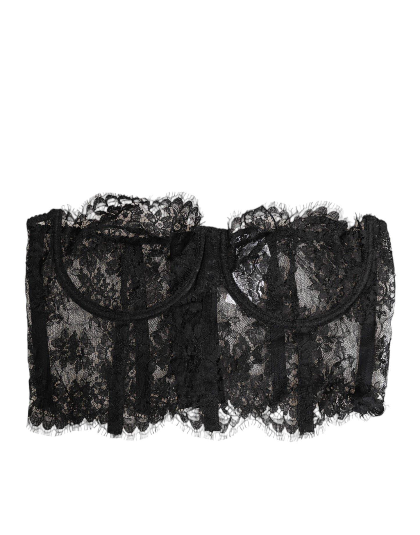 Dolce & Gabbana Black Floral Lace Bustier Bralette Top