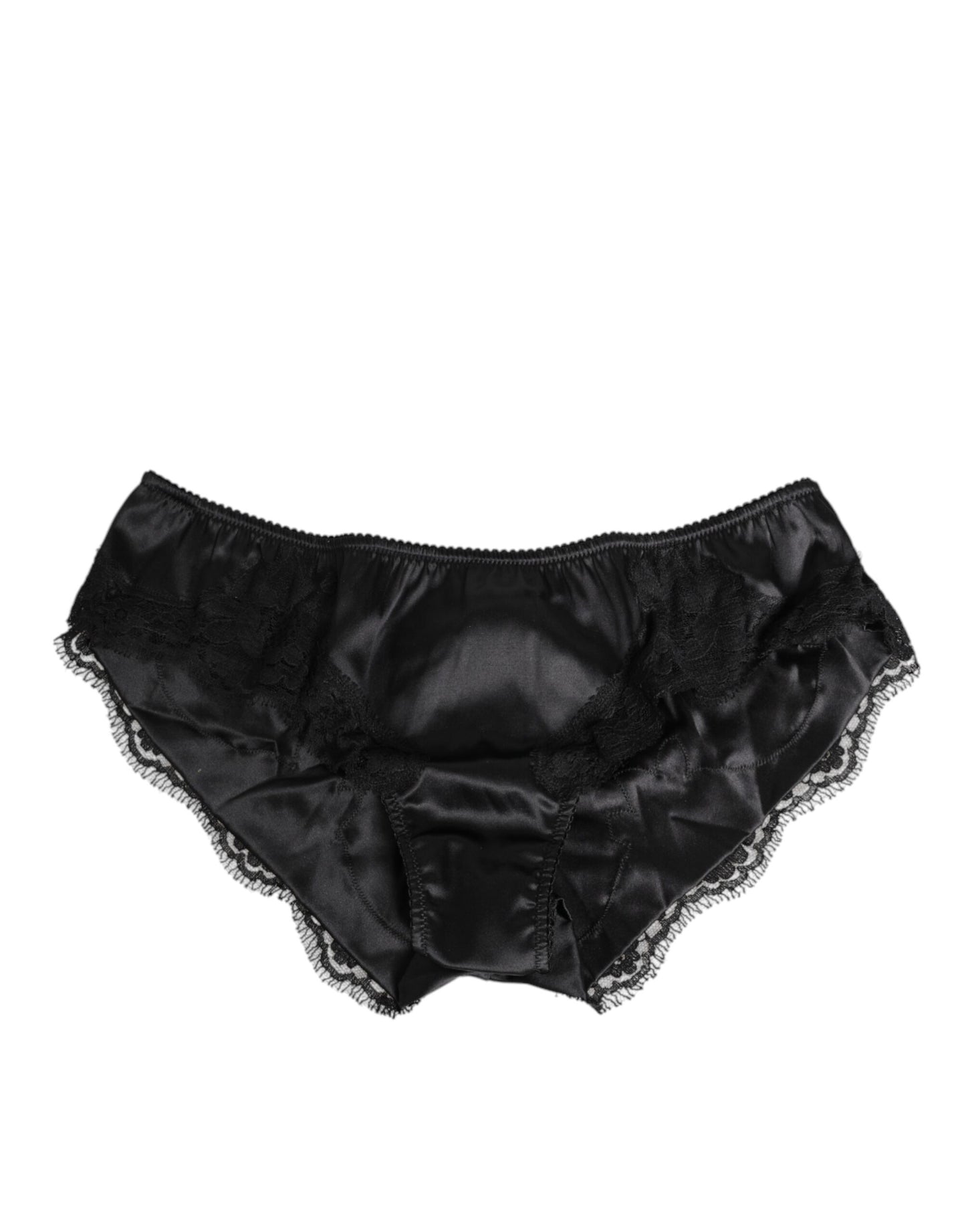 Dolce & Gabbana Black Silk Satin Lace Trim Panty