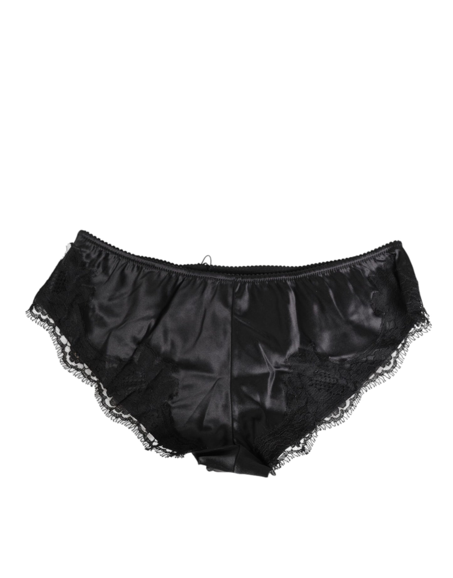 Dolce & Gabbana Black Silk Satin Lace Trim Panty