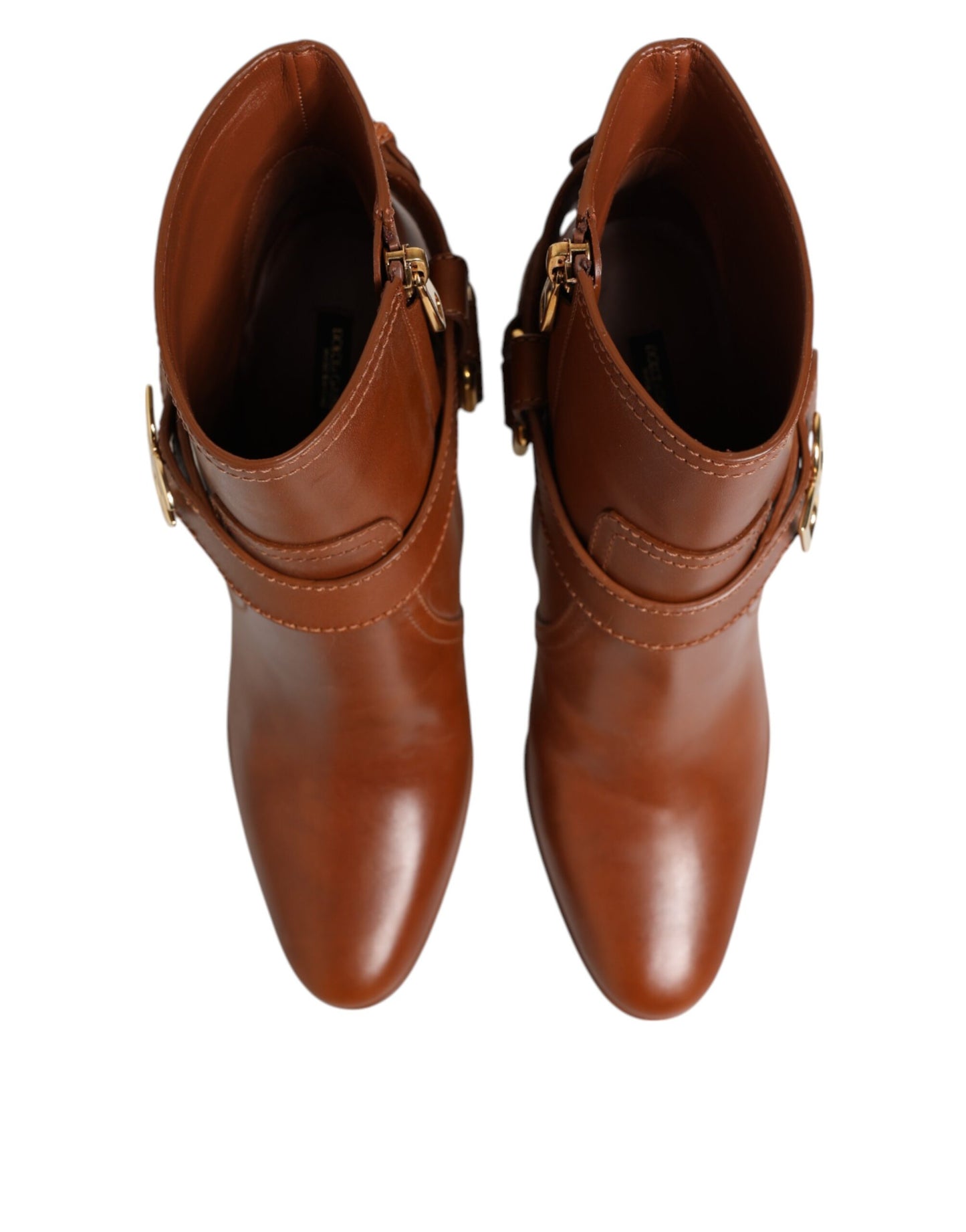 Dolce & Gabbana Brown Leather DG Logo Buckle Ankle Boots