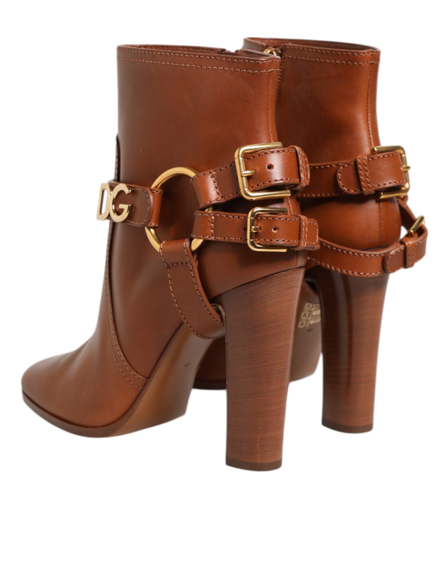 Dolce & Gabbana Brown Leather DG Logo Buckle Ankle Boots