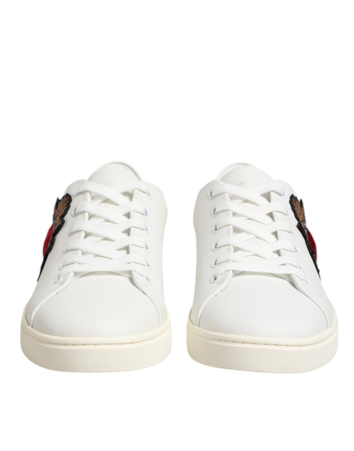 Dolce & Gabbana White Leather Sacred Heart Patch Sneakers