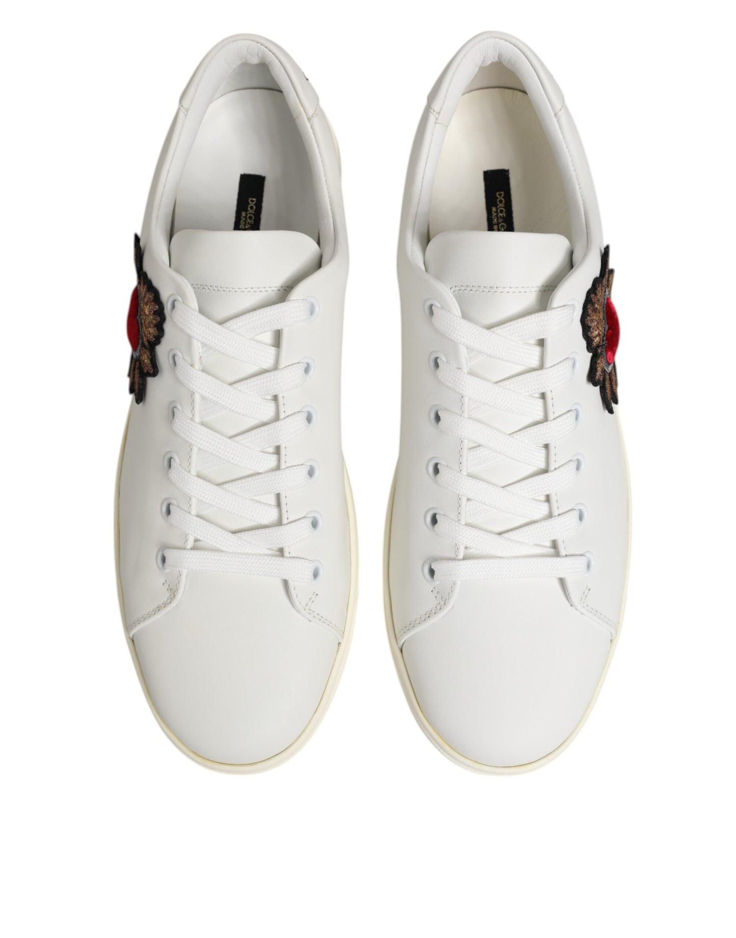 Dolce & Gabbana White Leather Sacred Heart Patch Sneakers