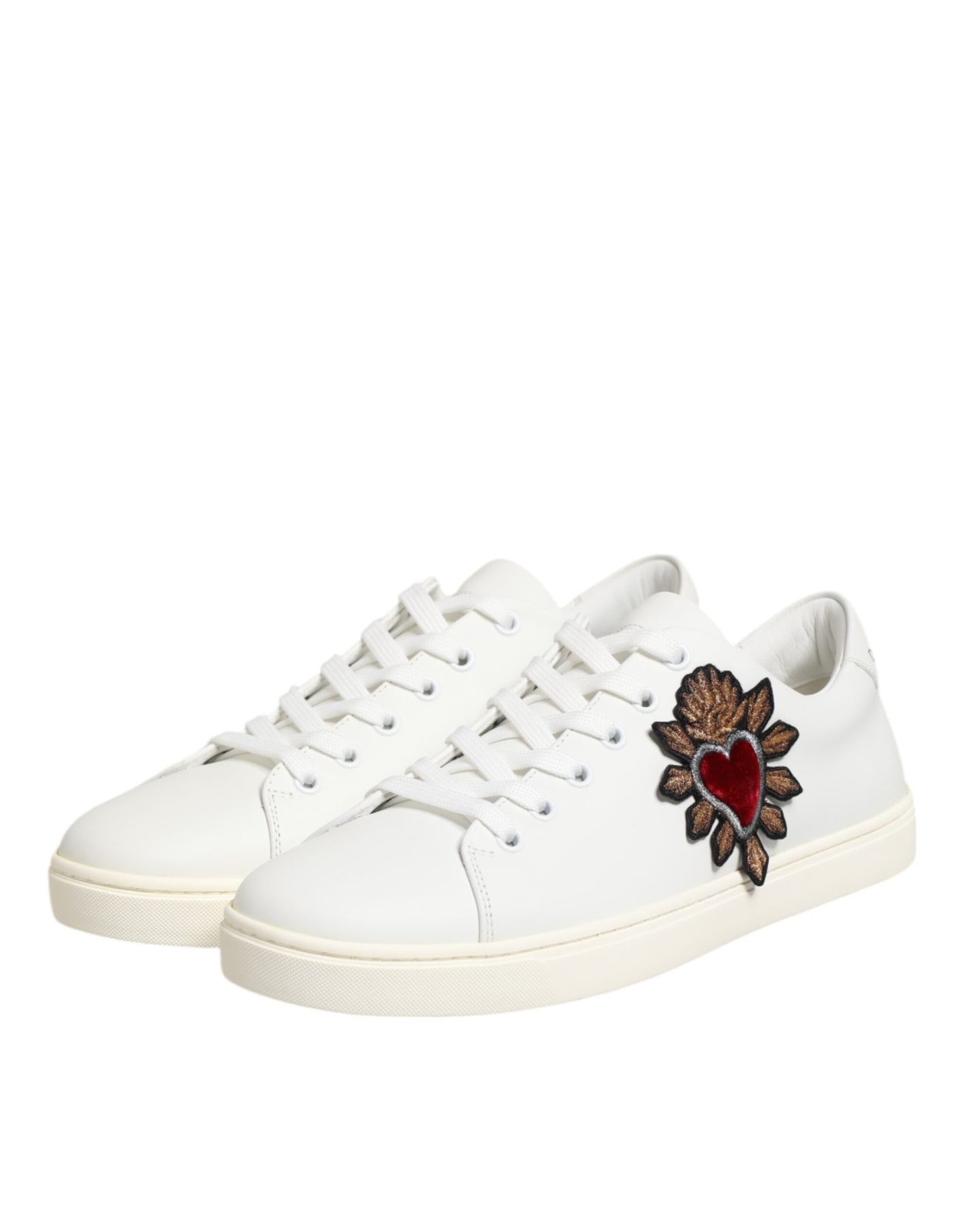 Dolce & Gabbana White Leather Sacred Heart Patch Sneakers