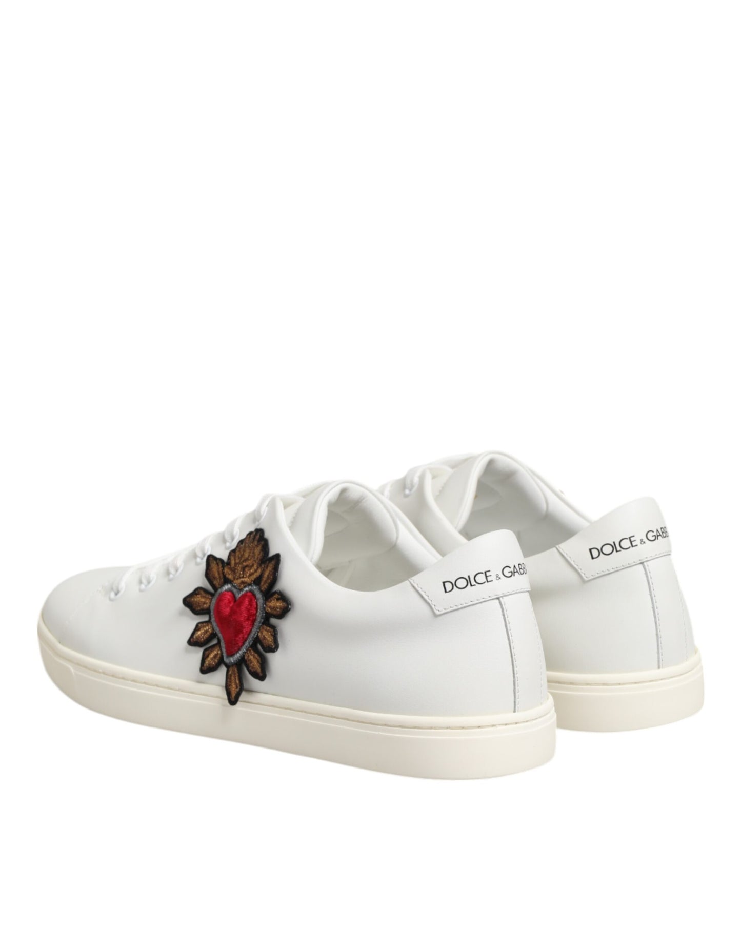 Dolce & Gabbana White Leather Sacred Heart Patch Sneakers