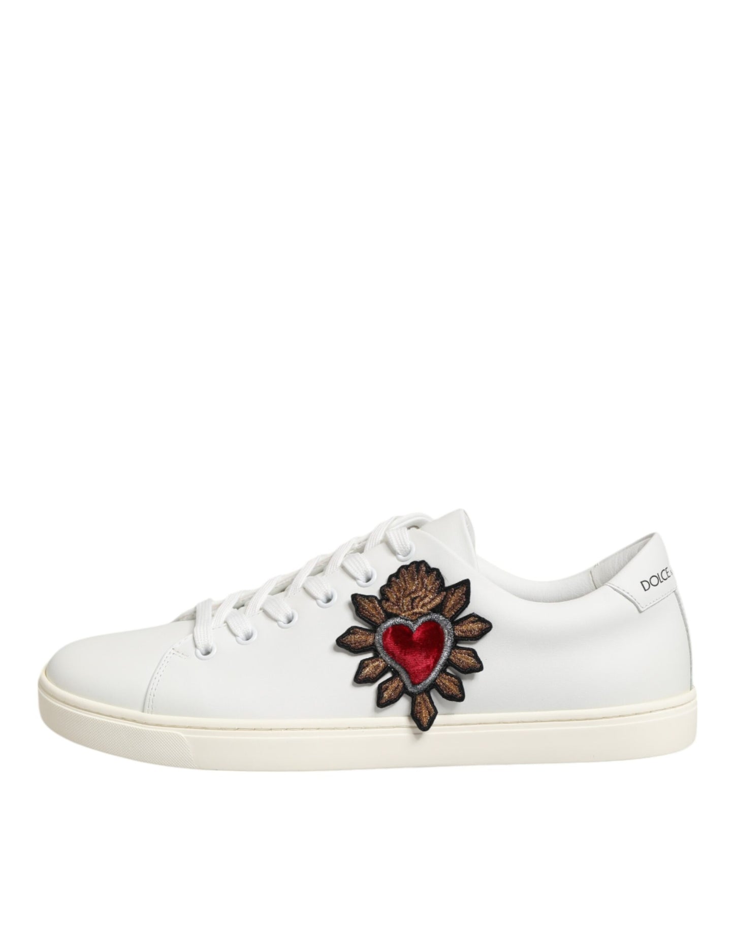 Dolce & Gabbana White Leather Sacred Heart Patch Sneakers