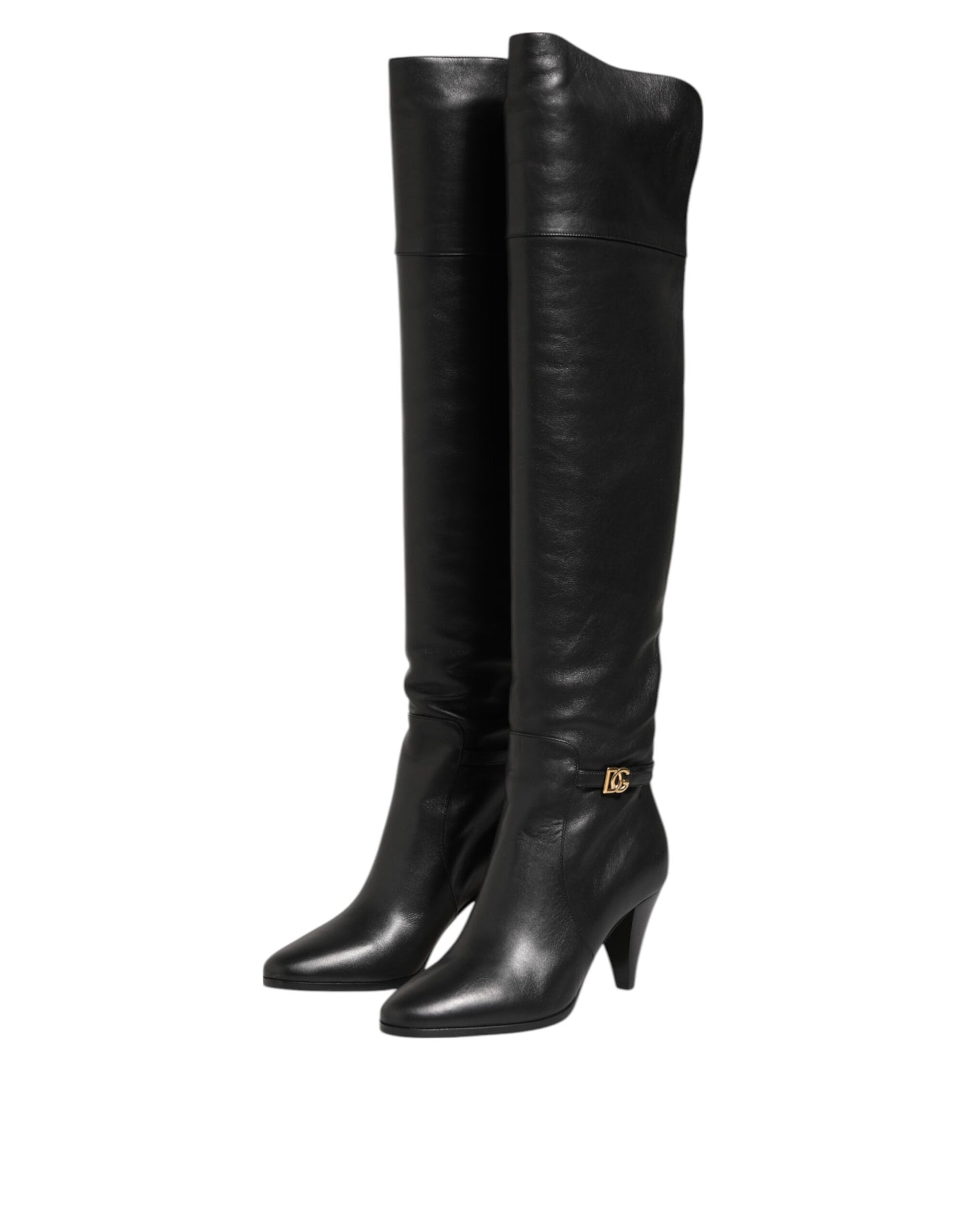 Dolce & Gabbana Black Leather Over-The-Knee DG Boots