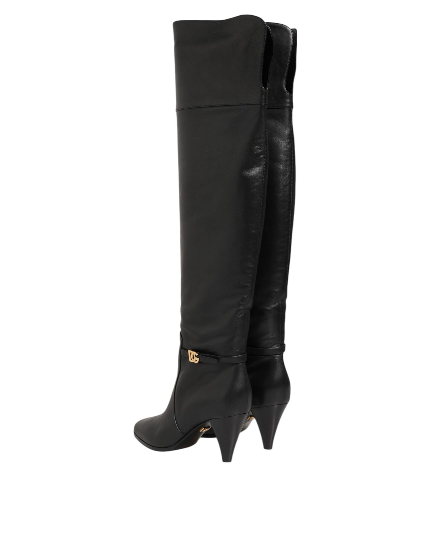 Dolce & Gabbana Black Leather Over-The-Knee DG Boots
