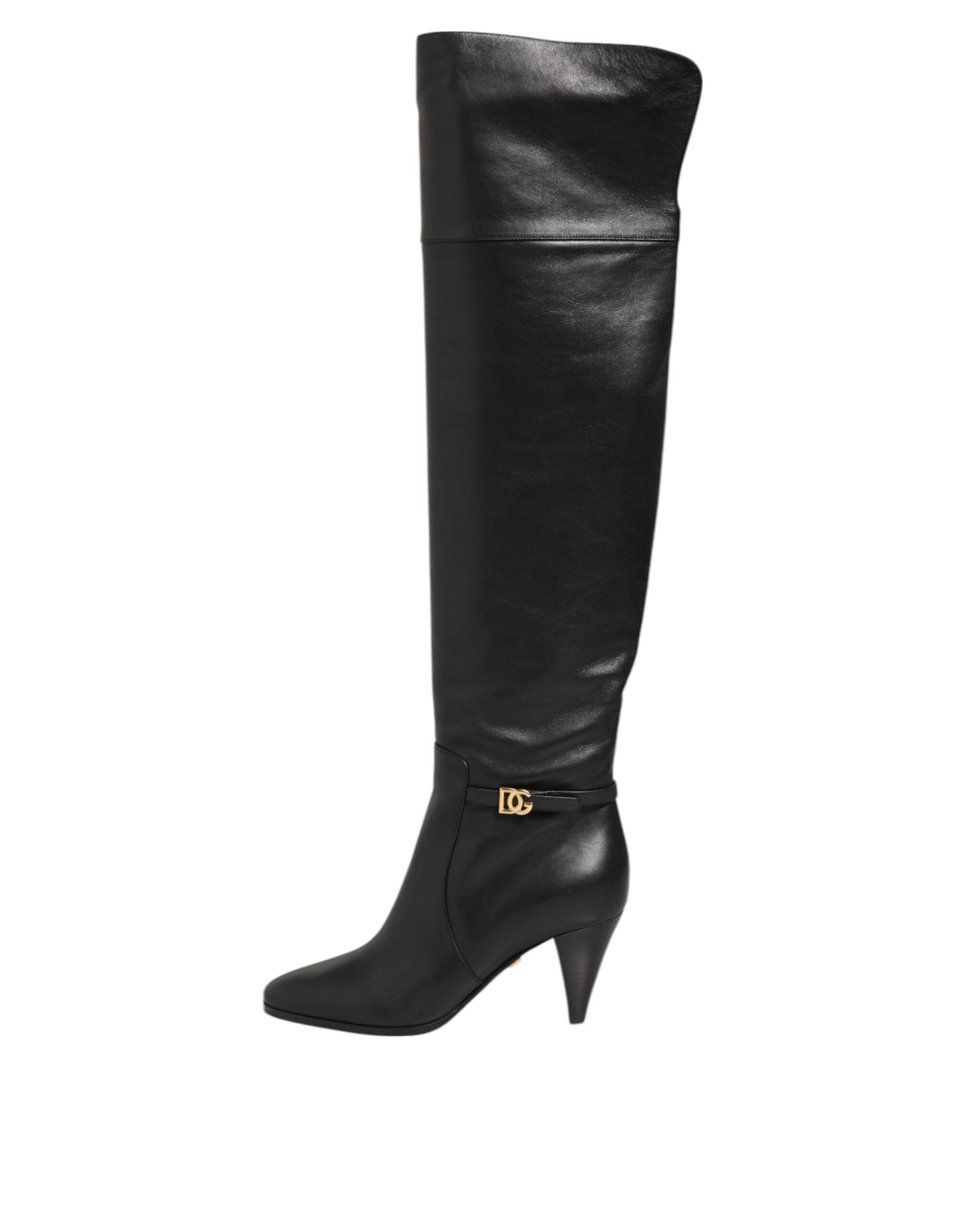 Dolce & Gabbana Black Leather Over-The-Knee DG Boots