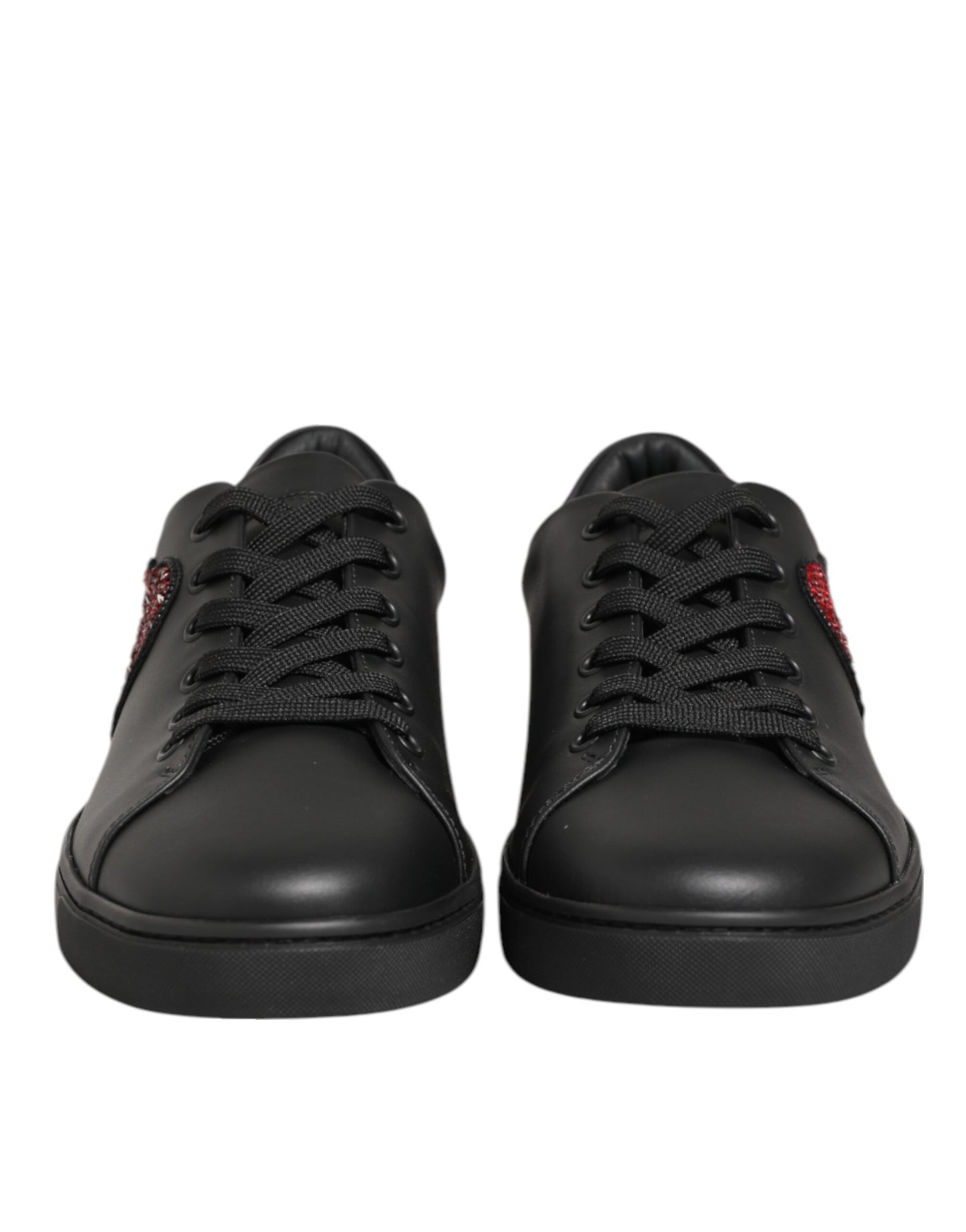 Dolce & Gabbana Black Leather Red Crystal Heart Sneakers for Women