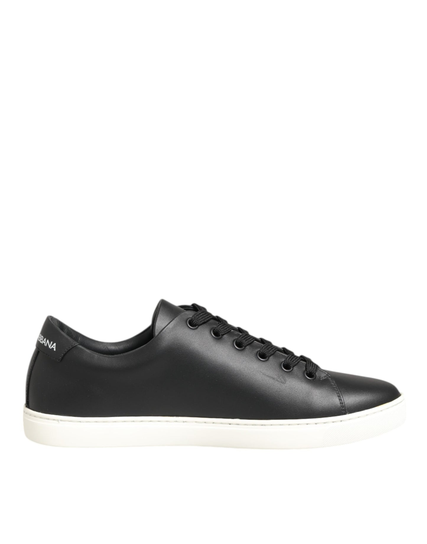 Dolce & Gabbana Black White Leather Crystal Heart Sneakers