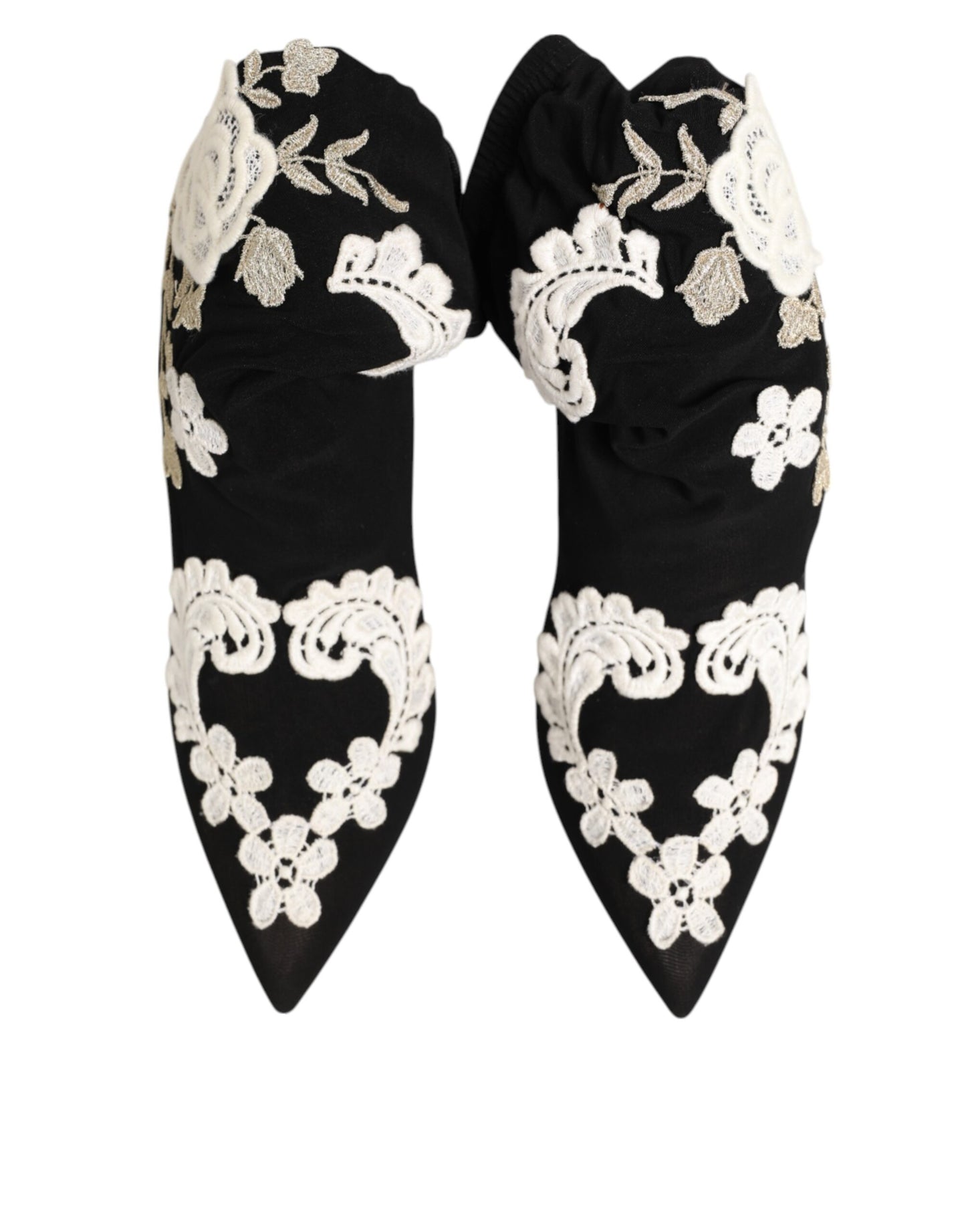 Dolce & Gabbana Black White Embroidered Jersey Stiletto Boots
