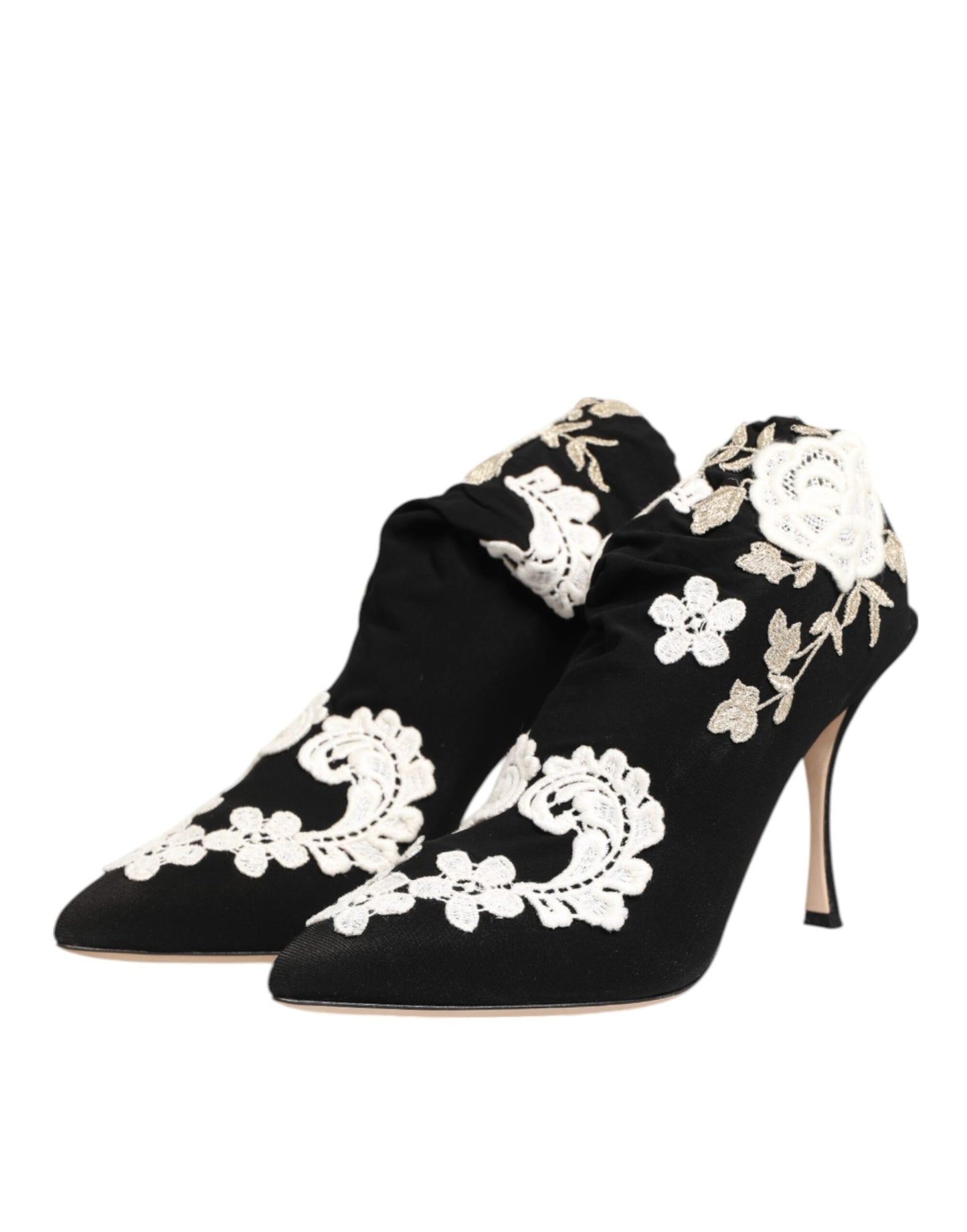 Dolce & Gabbana Black White Embroidered Jersey Stiletto Boots